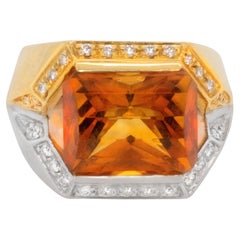 Fine Citrine Ring With Diamonds 6.60+ Carats 18K Yellow Gold