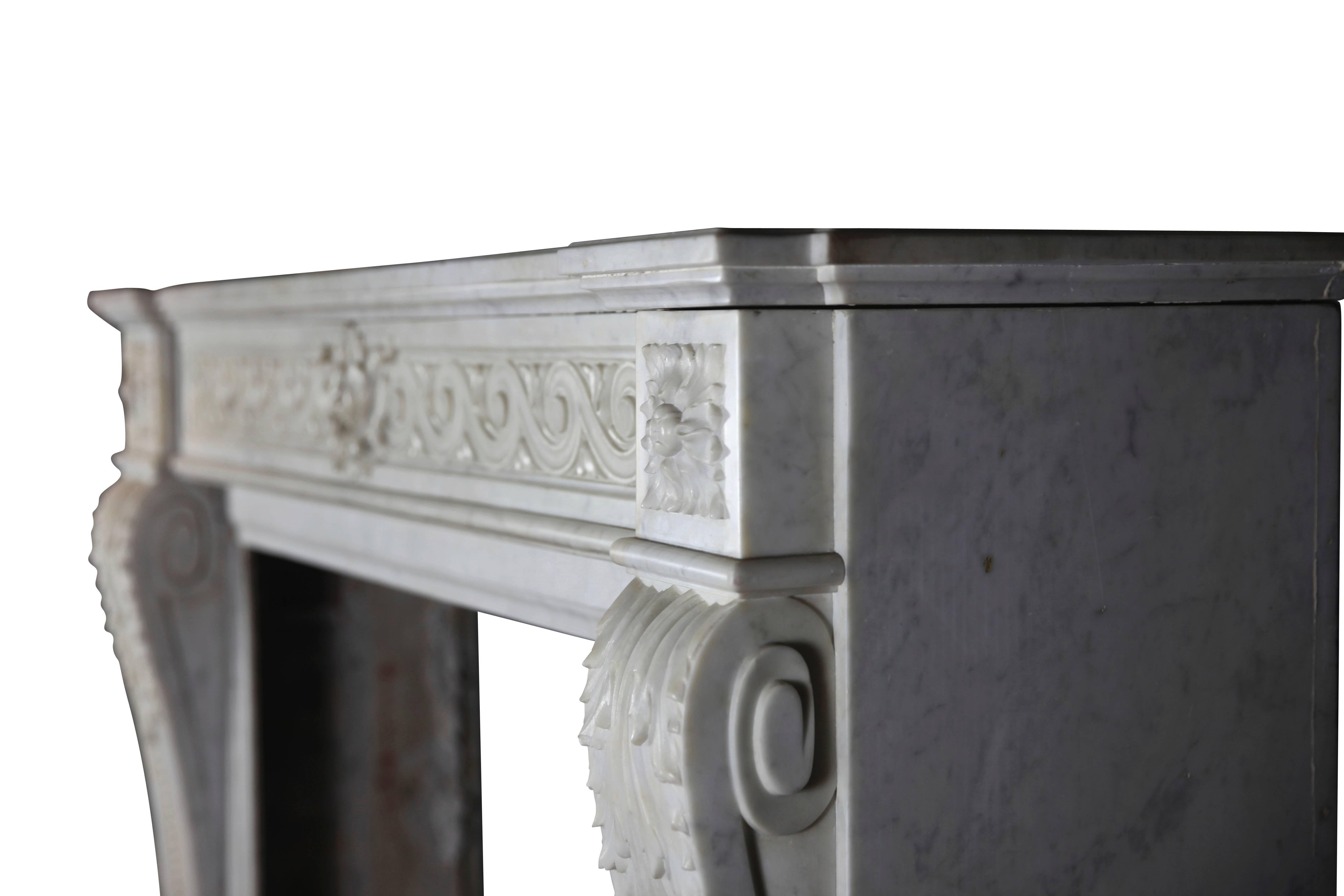 Louis XVI Fine Classic Vintage Fireplace Surround in White Carrara Marble For Sale