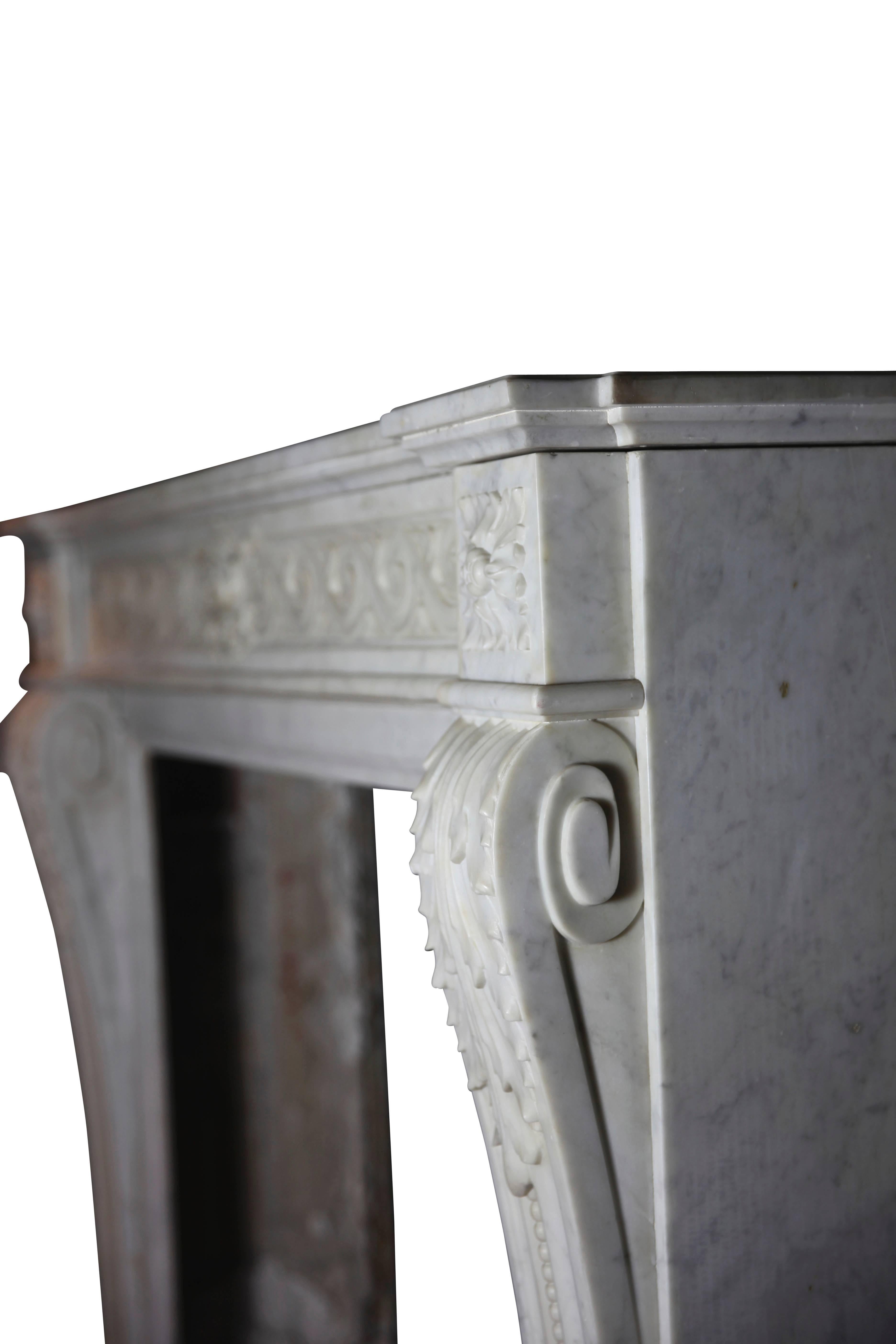 French Fine Classic Vintage Fireplace Surround in White Carrara Marble For Sale