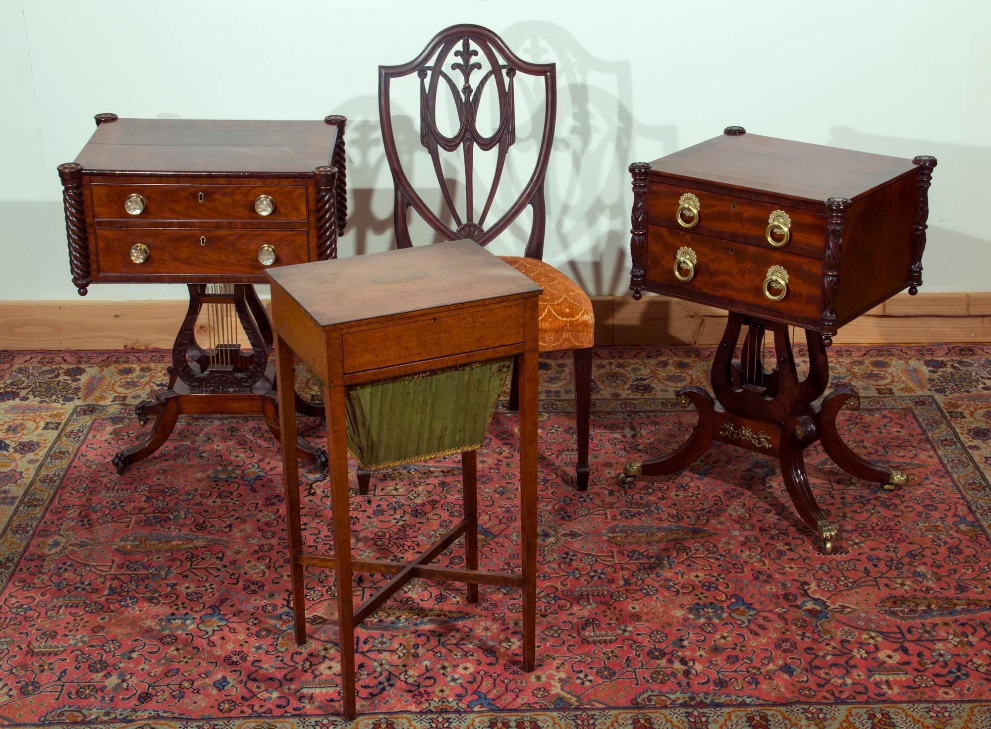 Fine Classical Carved Mahogany Double Lyre Work Table, Philadelphia, circa 1810 4