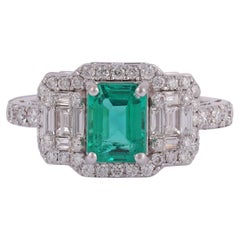 Fine Clear Emerald 1.24 Carat with Diamonds Engagement Ring