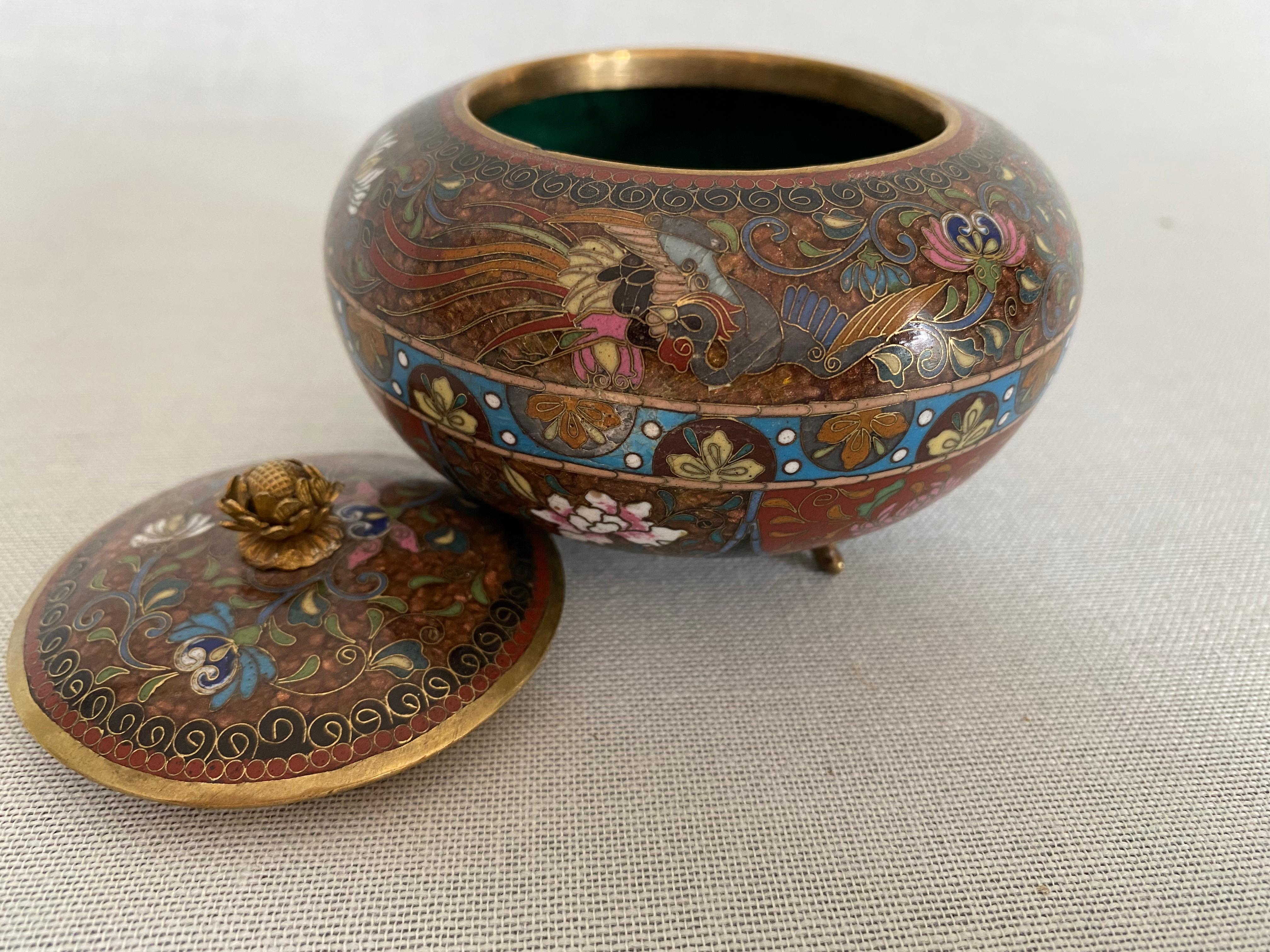 Feine Cloisonné-Dose mit Deckel, Japan, Meiji-Ära, mit Phoenix-Dekoration im Angebot 6