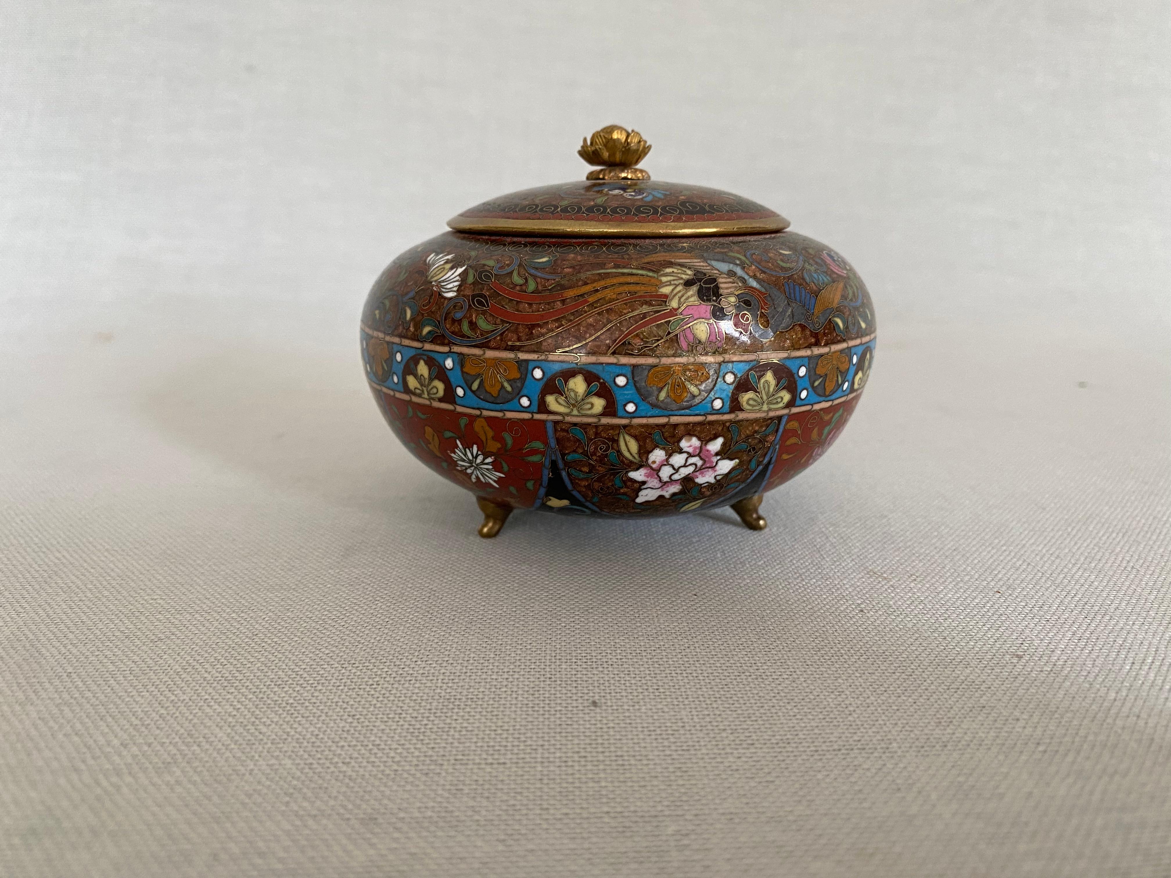 Japanese Fine Cloisonne Lidded Box, Japan, Meiji Era, with Phoenix Decoration For Sale