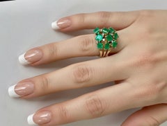 Anillo Esmeralda Colombiana Estilo Retro Cocktail 18K