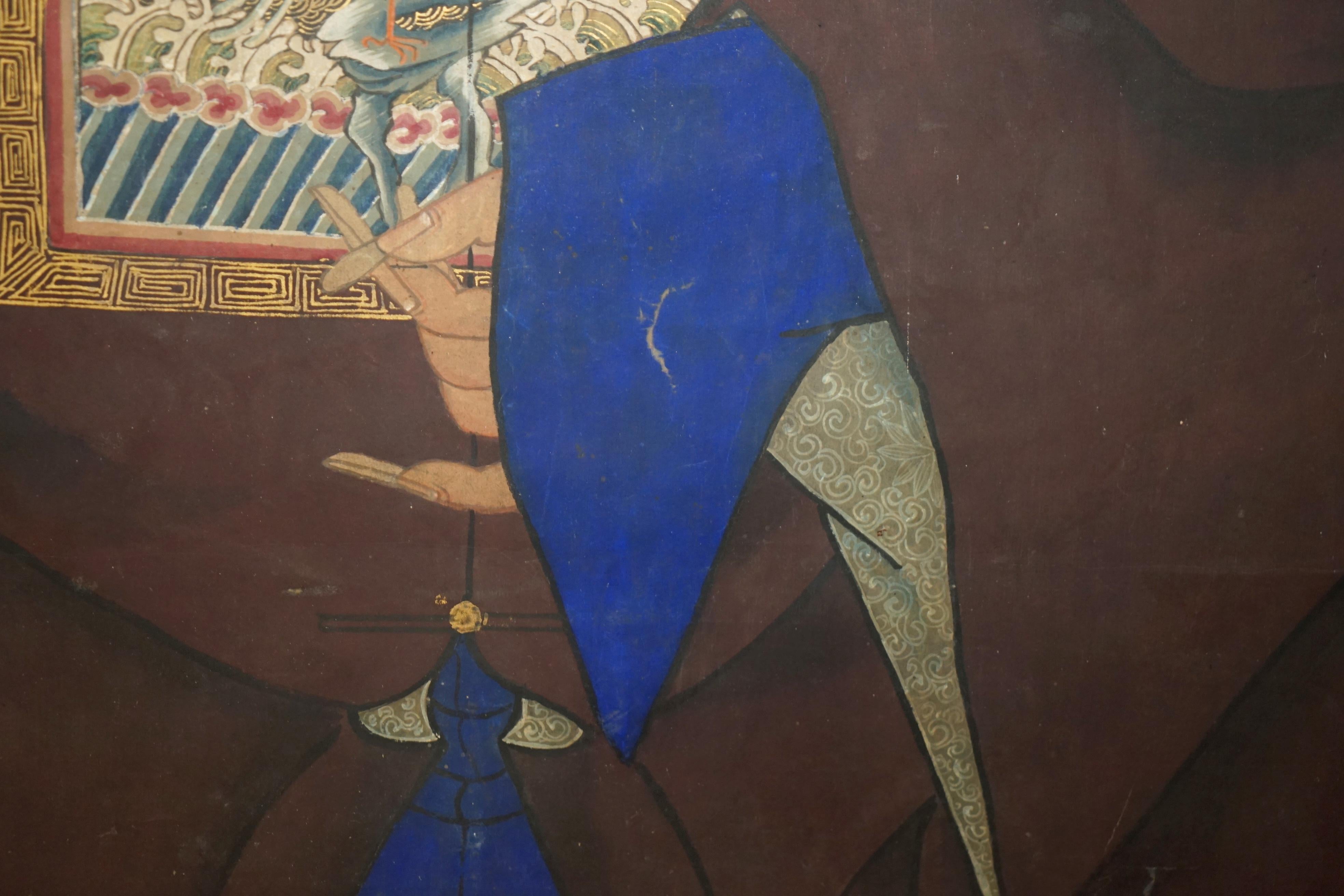 FINE & COLLECTABLE 2.4 METER HIGH ANTIQUE CIRCA 1860 CHINESE ANCESTRAL PORTRAiT en vente 4