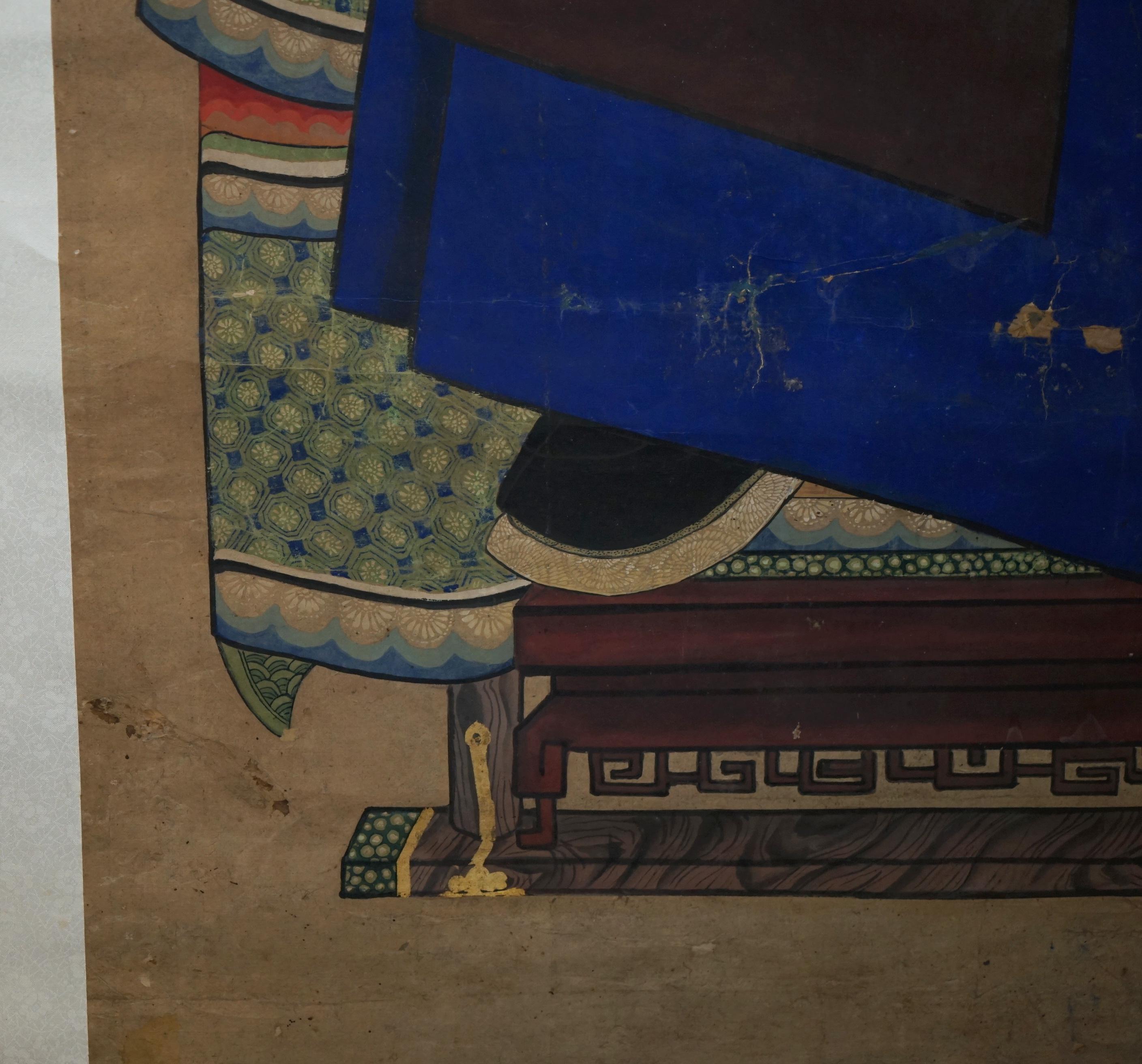 FINE & COLLECTABLE 2.4 METER HIGH ANTIQUE CIRCA 1860 CHINESE ANCESTRAL PORTRAiT en vente 7