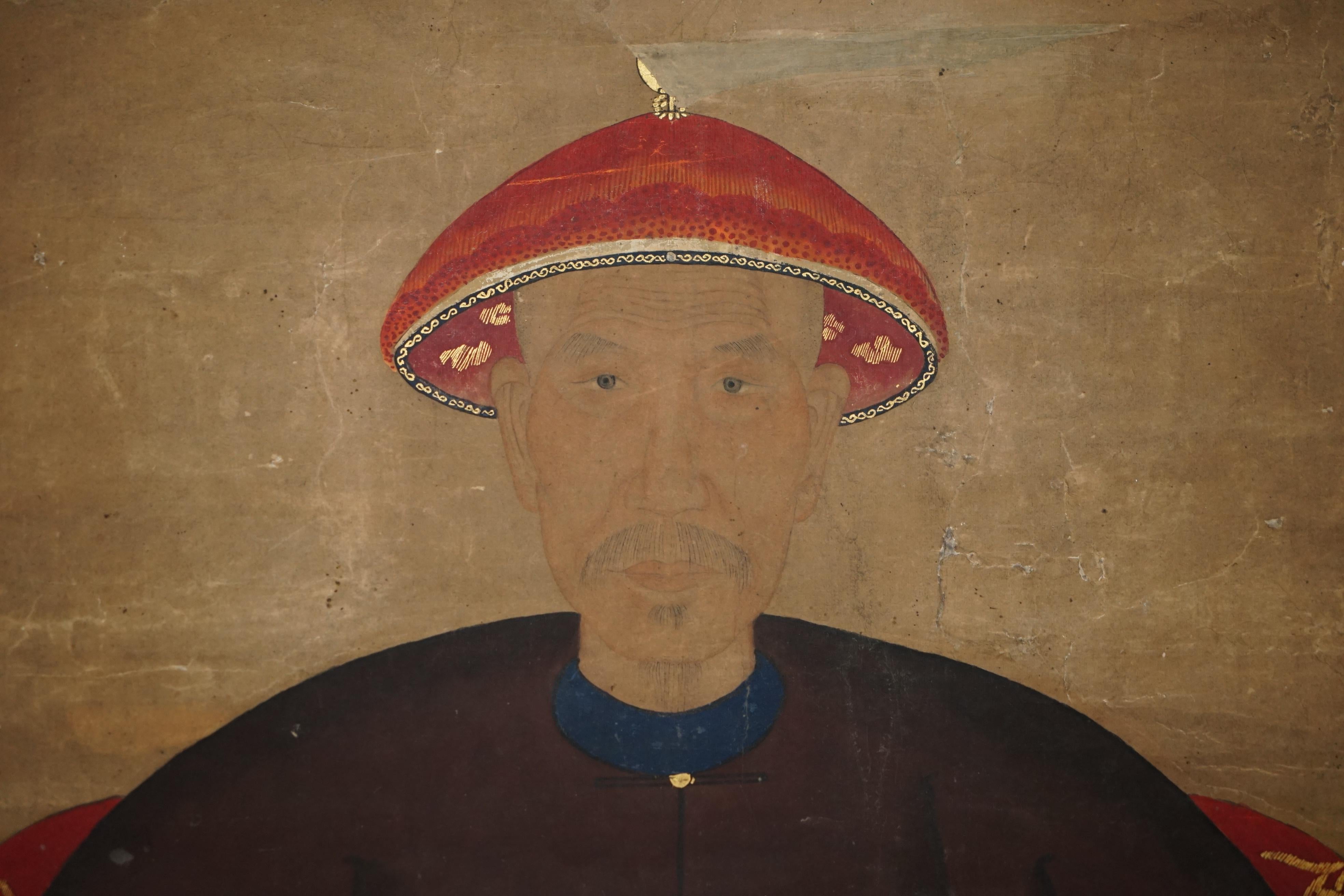 Chinois FINE & COLLECTABLE 2.4 METER HIGH ANTIQUE CIRCA 1860 CHINESE ANCESTRAL PORTRAiT en vente