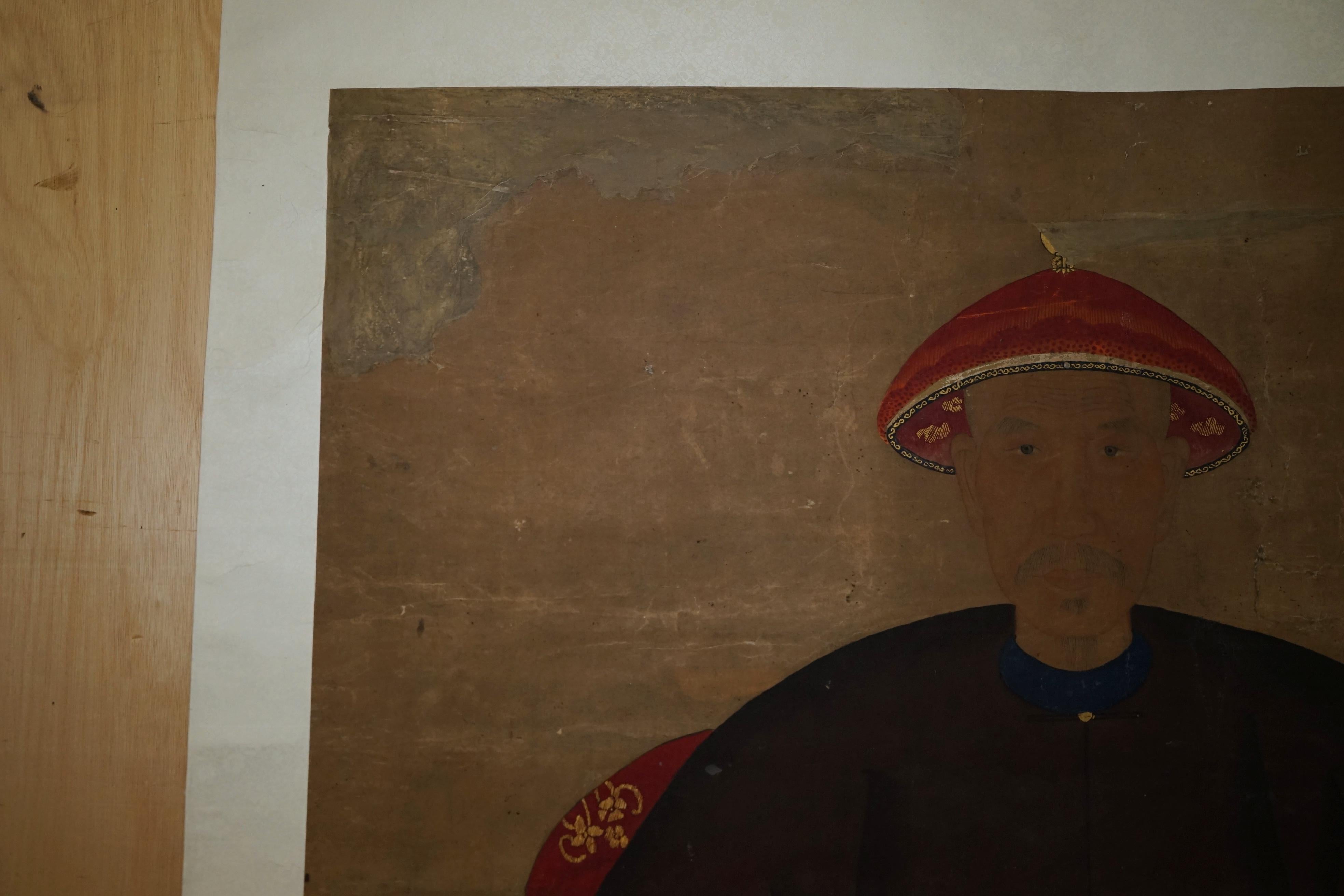Fait main FINE & COLLECTABLE 2.4 METER HIGH ANTIQUE CIRCA 1860 CHINESE ANCESTRAL PORTRAiT en vente