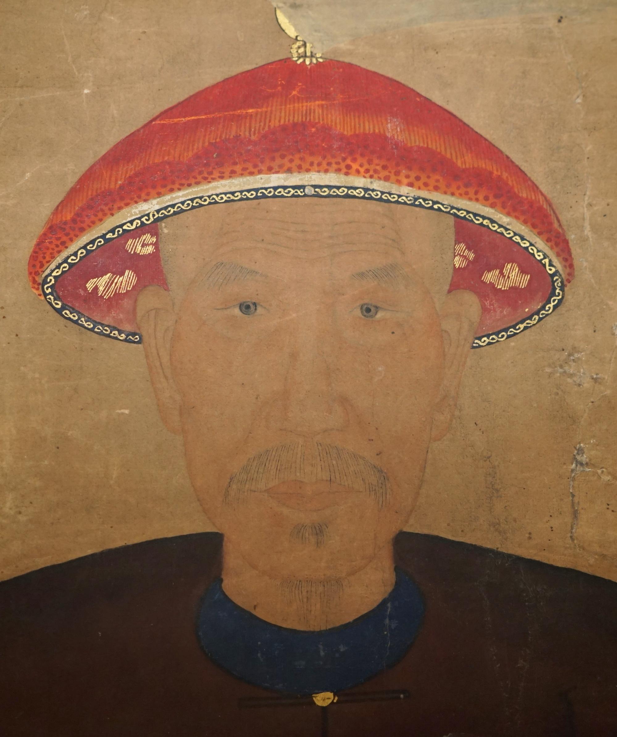FINE & COLLECTABLE 2.4 METER HIGH ANTIQUE CIRCA 1860 CHINESE ANCESTRAL PORTRAiT Bon état - En vente à West Sussex, Pulborough