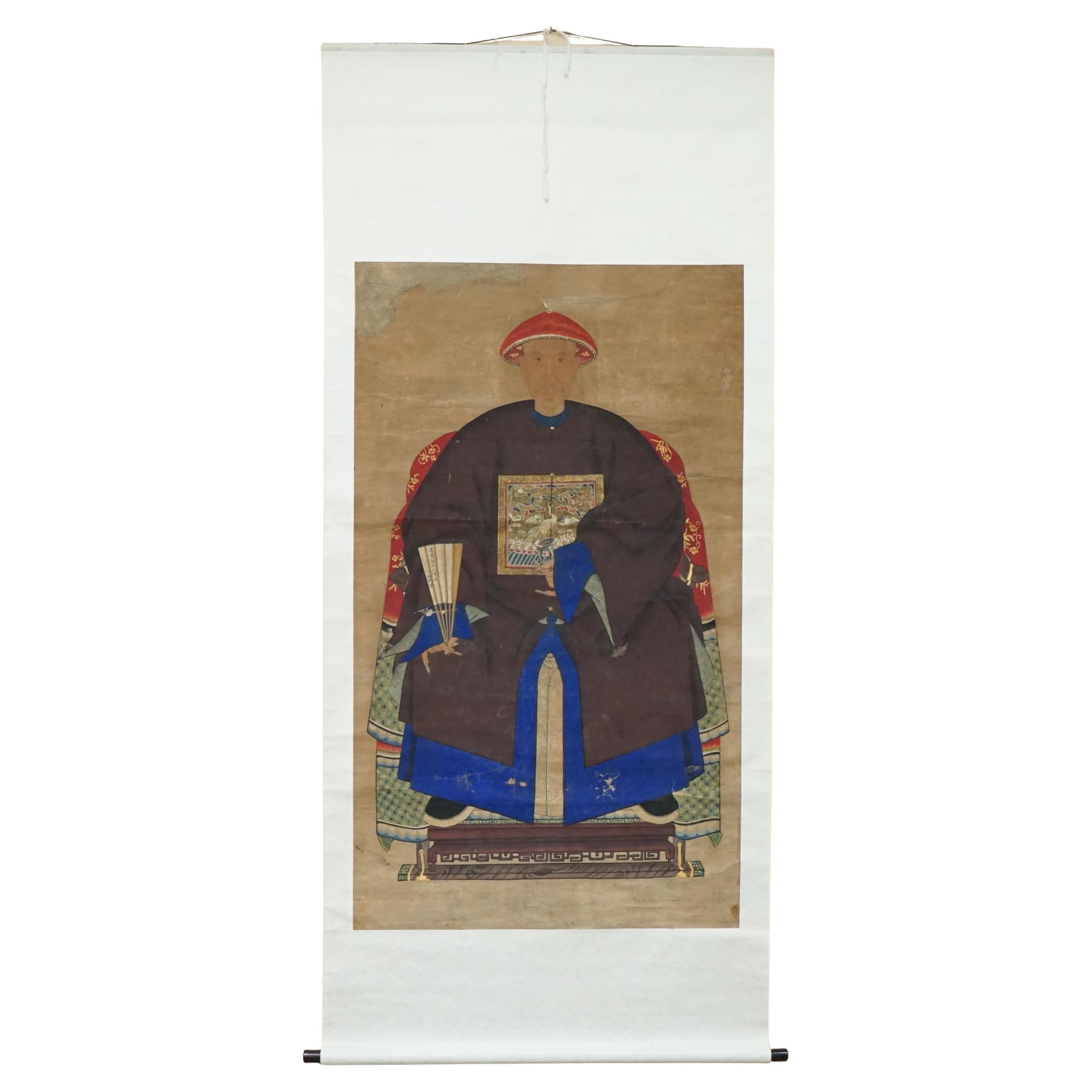 FINE 
COLLECTABLE 2,4 METER HOHE ANTIQUE CIRCA 1860 CHINESE ANCESTRAL PORTRAiT