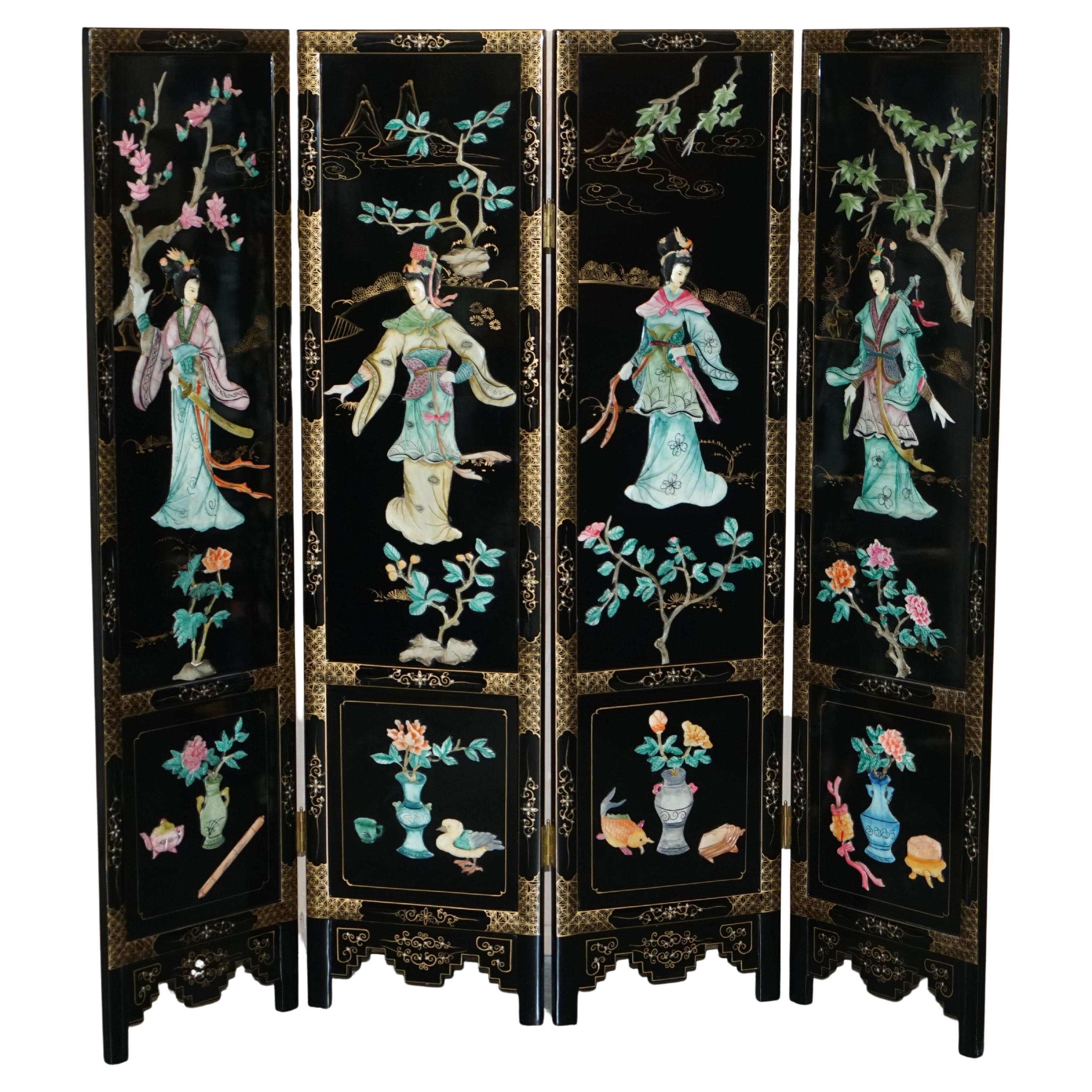 FINE & COLLECTABLE ANTiQUE CHINESE EXPORT SOAPSTONE FOLDING SCREEN ROOM DIVIDER For Sale