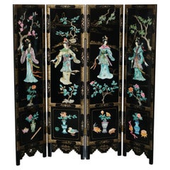 FINE & COLLECTABLE Used CHINESE EXPORT SOAPSTONE FOLDING SCREEN ROOM DIVIDER
