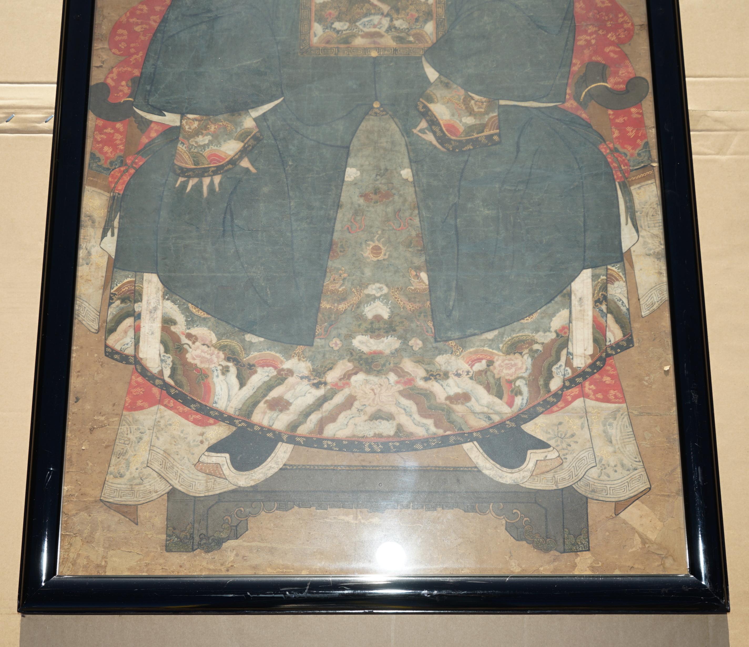 FiNE & COLLECTABLE ANTIQUE CIR 1860 CHINESE ANCESTRAL PORTRAIT IN MUSEUM FRAME For Sale 4