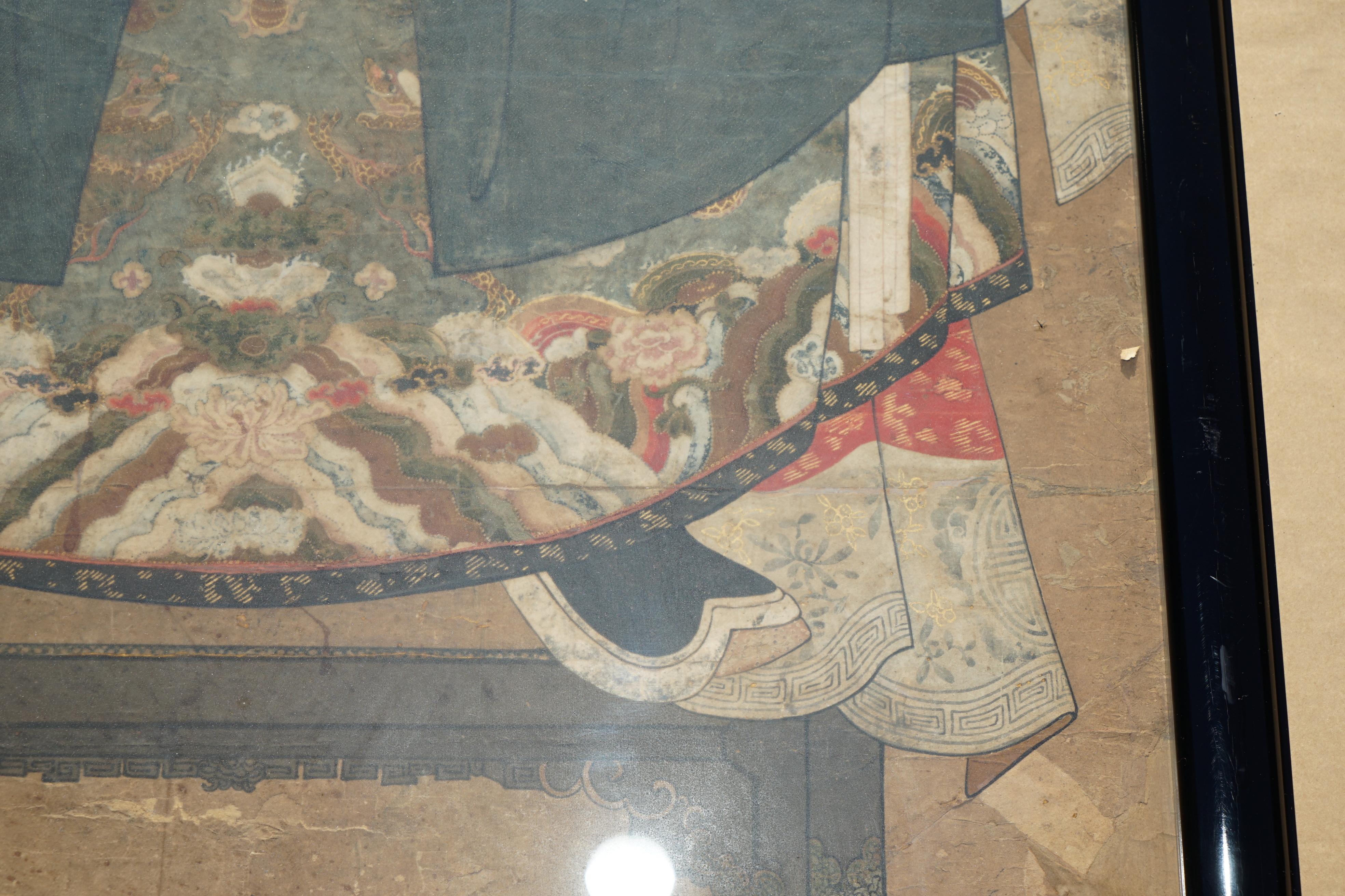 FiNE & COLLECTABLE ANTIQUE CIR 1860 CHINESE ANCESTRAL PORTRAIT IN MUSEUM FRAME For Sale 7
