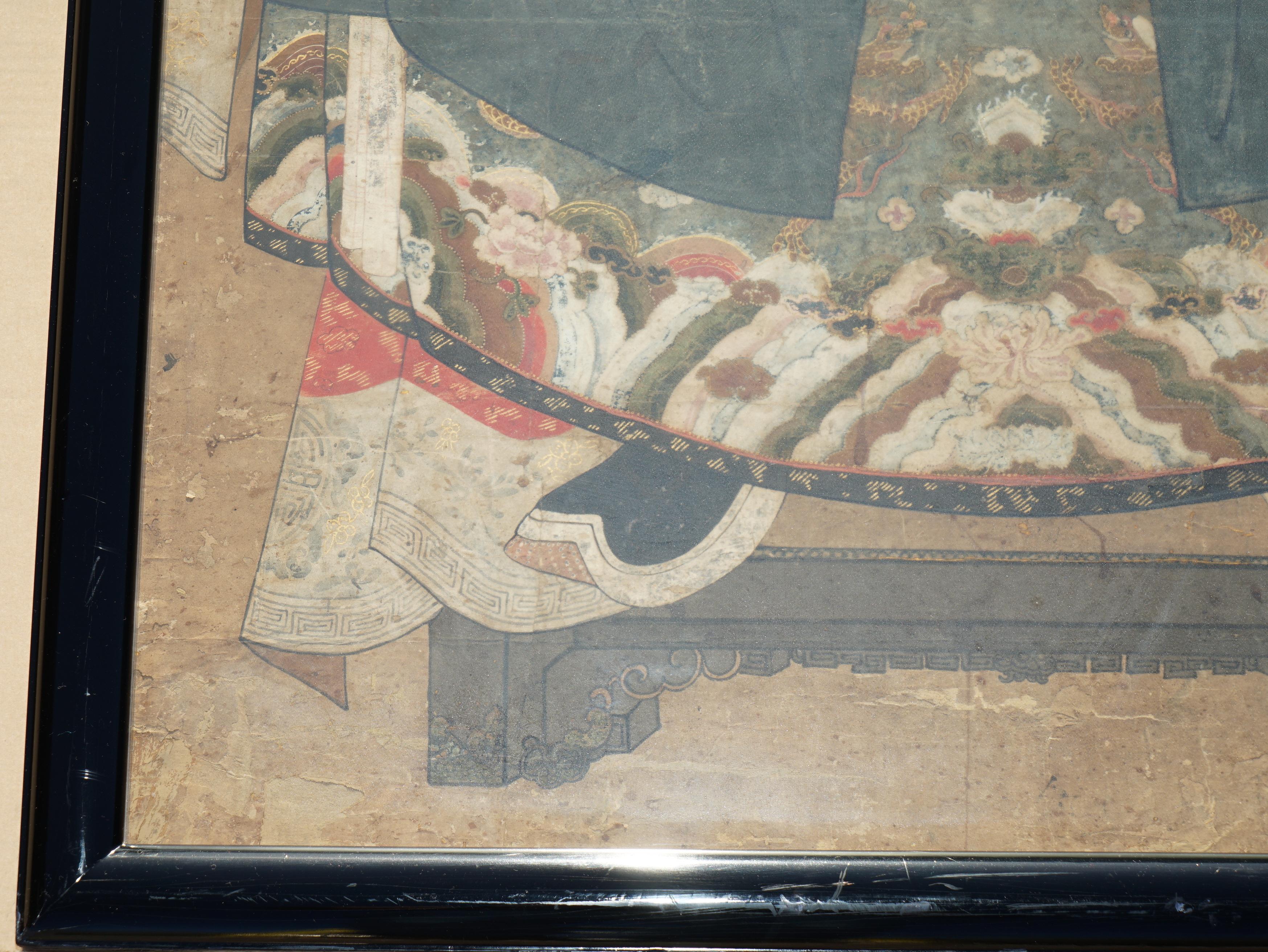 FiNE & COLLECTABLE ANTIQUE CIR 1860 CHINESE ANCESTRAL PORTRAIT IN MUSEUM FRAME For Sale 10