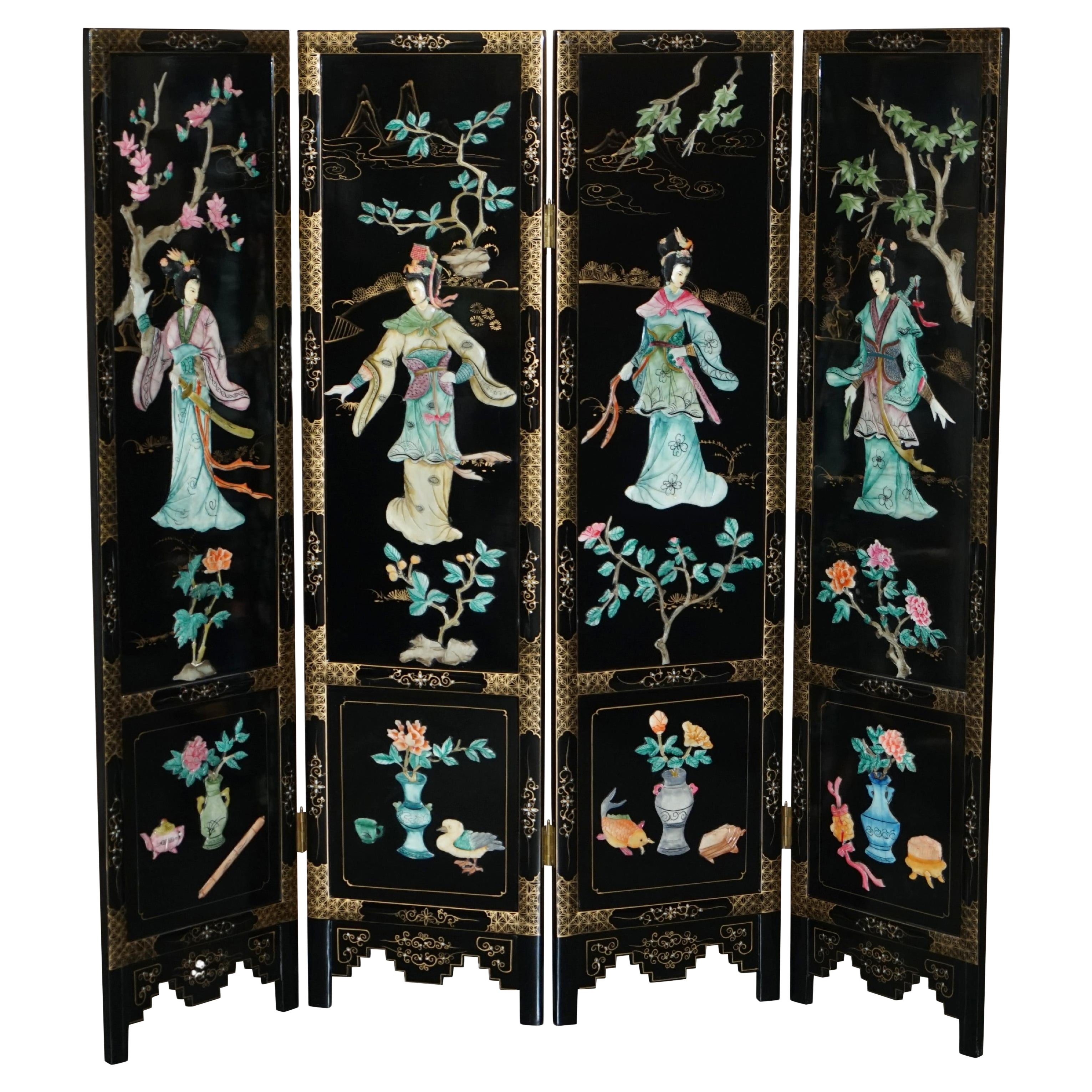 FINE & COLLECTABLE CHINESE EXPORT SOAPSTONE FOLDING SCREEN ROOM DIVIDEr