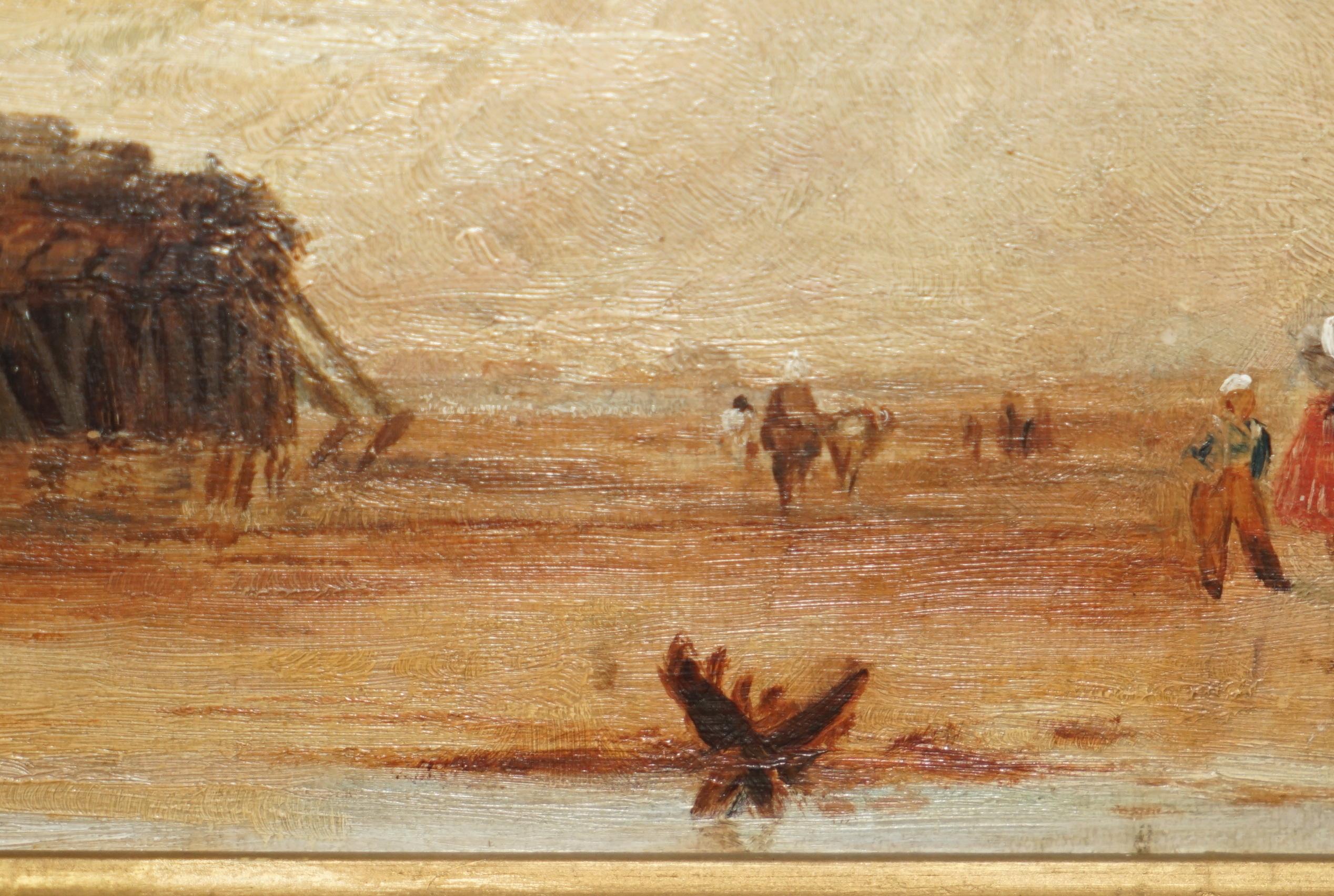 European FiNE & COLLECTABLE SMALL 21X28CM ANTIQUE VICTORIAN OIL PAINTING OF A BEACH SCENE