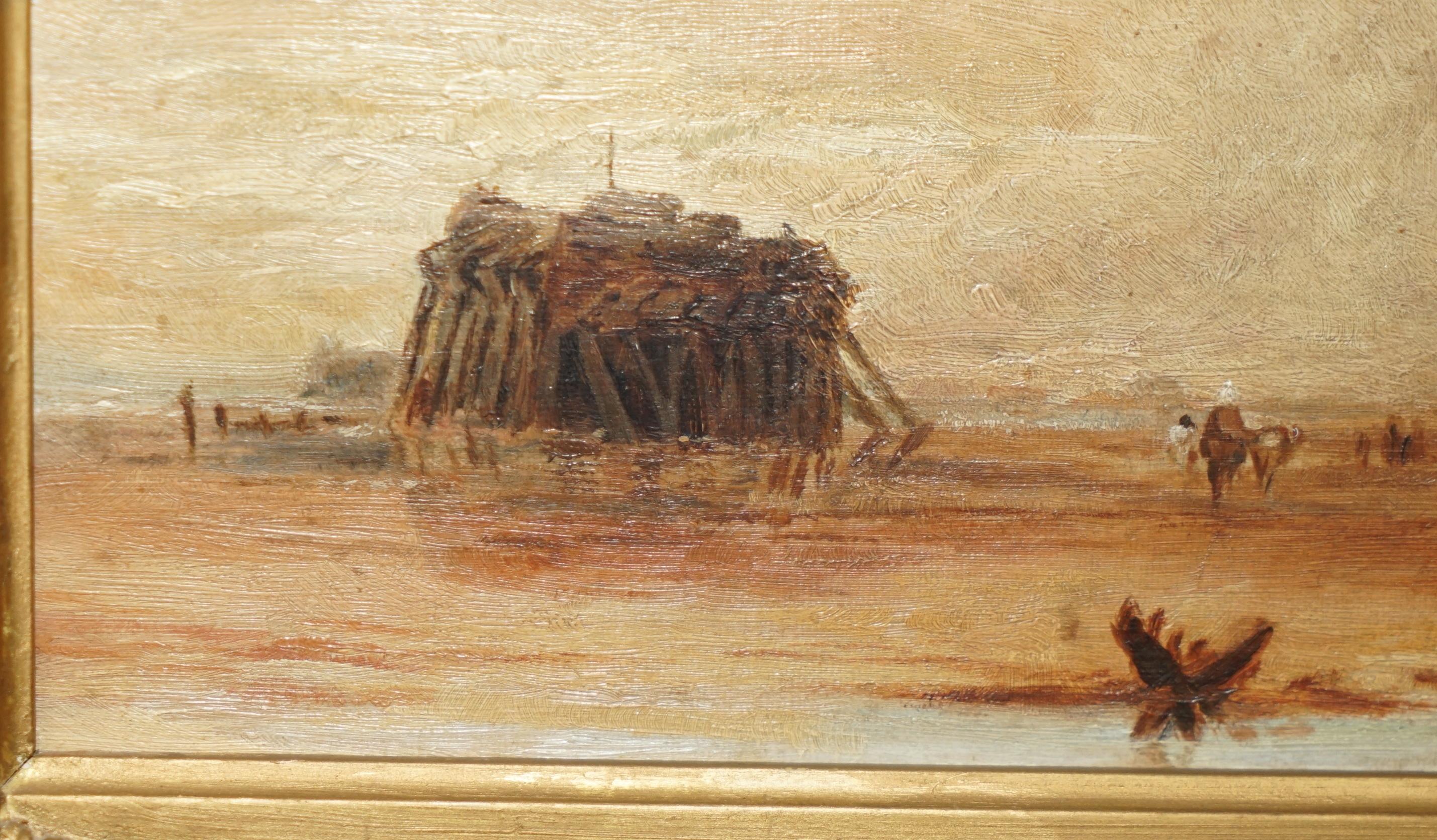 Hand-Crafted FiNE & COLLECTABLE SMALL 21X28CM ANTIQUE VICTORIAN OIL PAINTING OF A BEACH SCENE