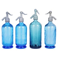 Fine collection of 4 French etched glass soda syphons