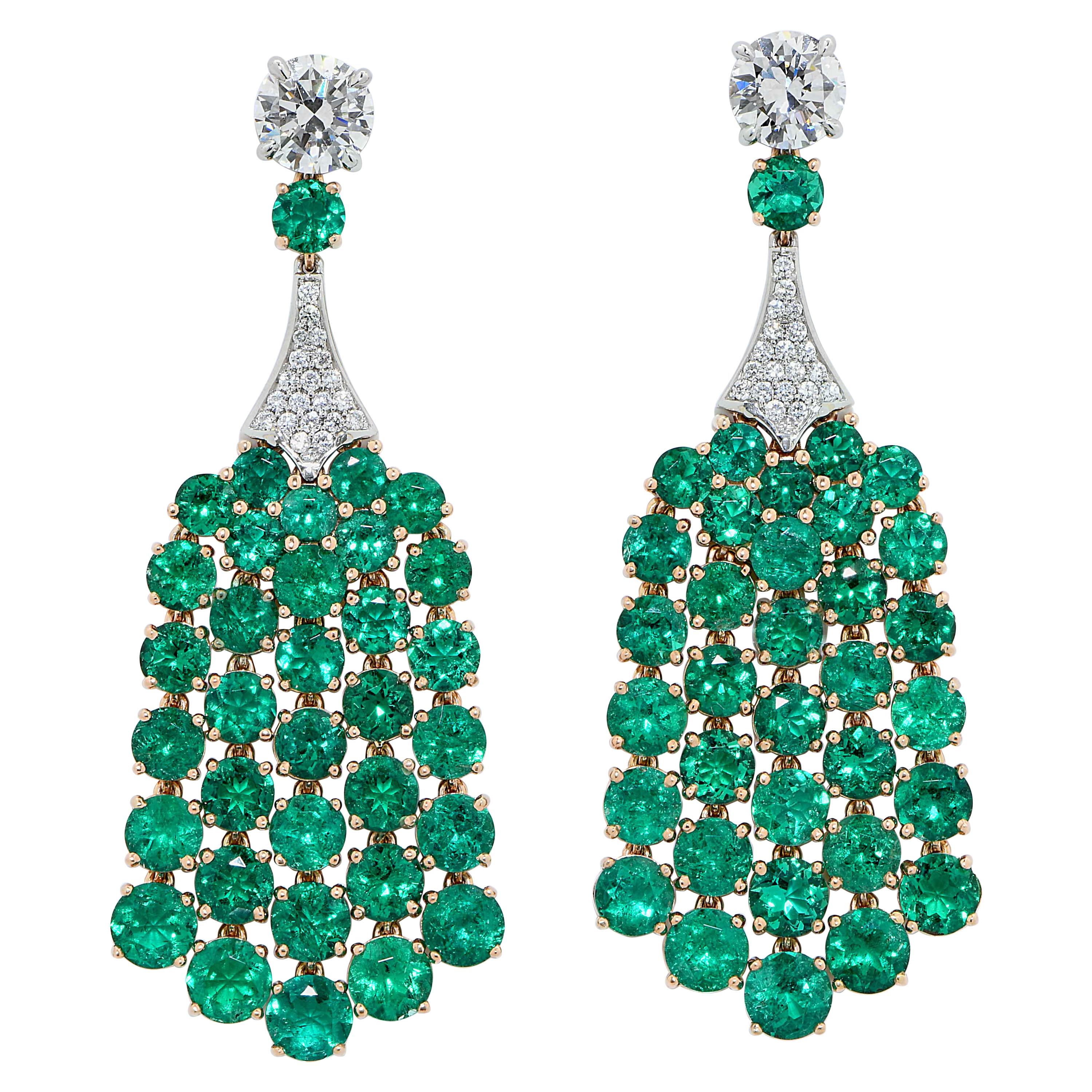 Fine Colombian Emerald and Diamond Earrings For Sale