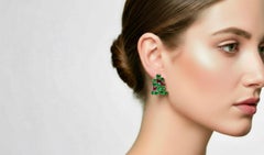 Fine Colombian Emerald and Ruby Stud Earrings 18K Yellow Gold