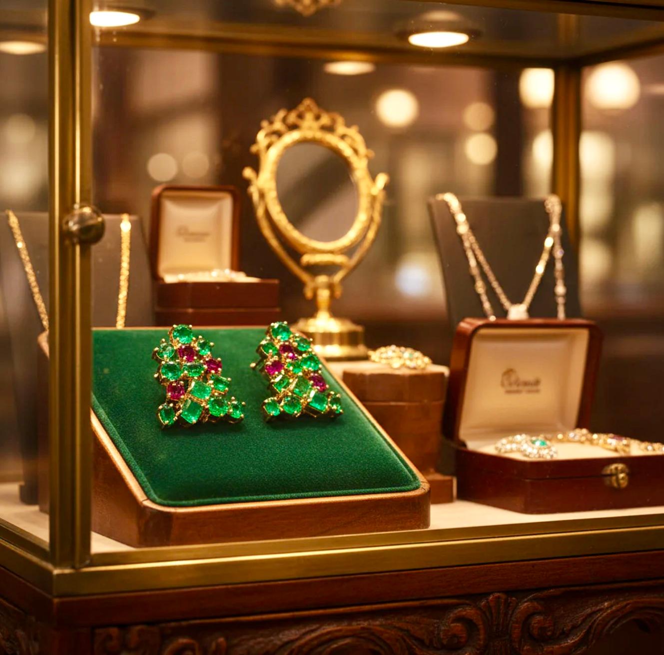 6.50 Carat Emeraude Colombienne Rubis Boucles d'oreilles or jaune 18K Pour femmes en vente