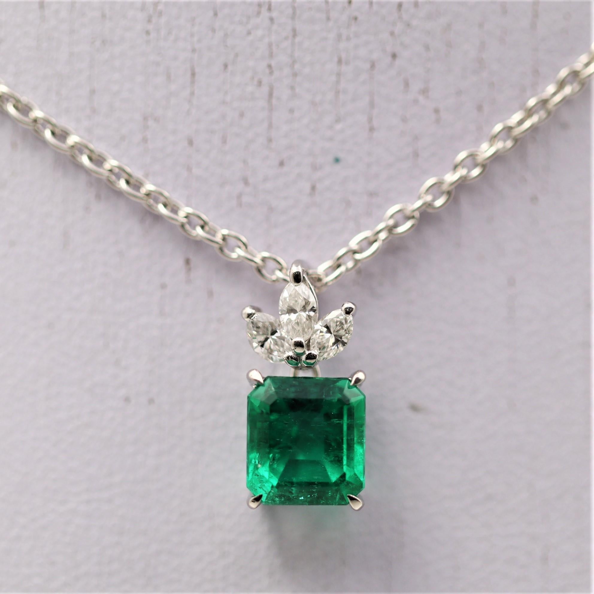 Mesmerizingly beautiful! The emerald weighs 2.16 carats and has a rich vivid grass green color seen only in the finest Colombian stones. We believe this particular emerald came from the famed Muzo mine in Colombia because of the rich unique color.