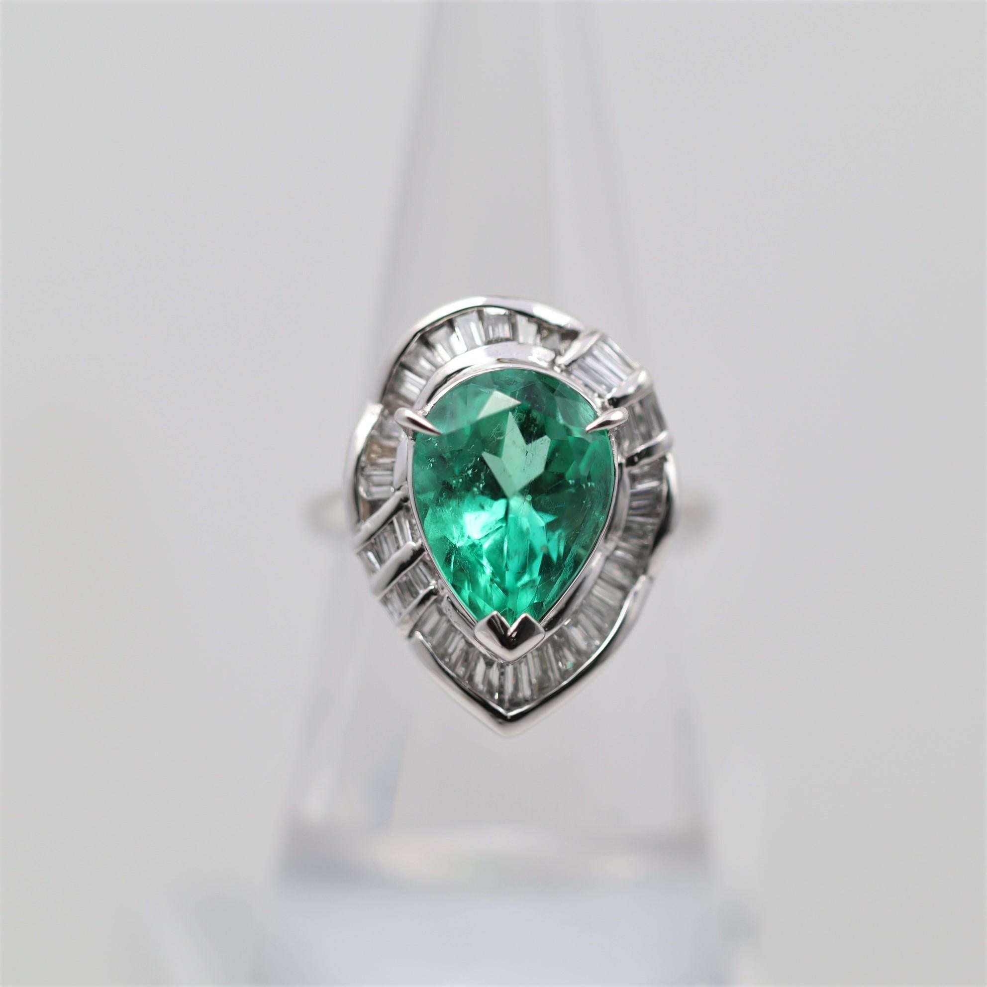 Fine Colombian Emerald Diamond Platinum Ring, GIA Certified For Sale 5
