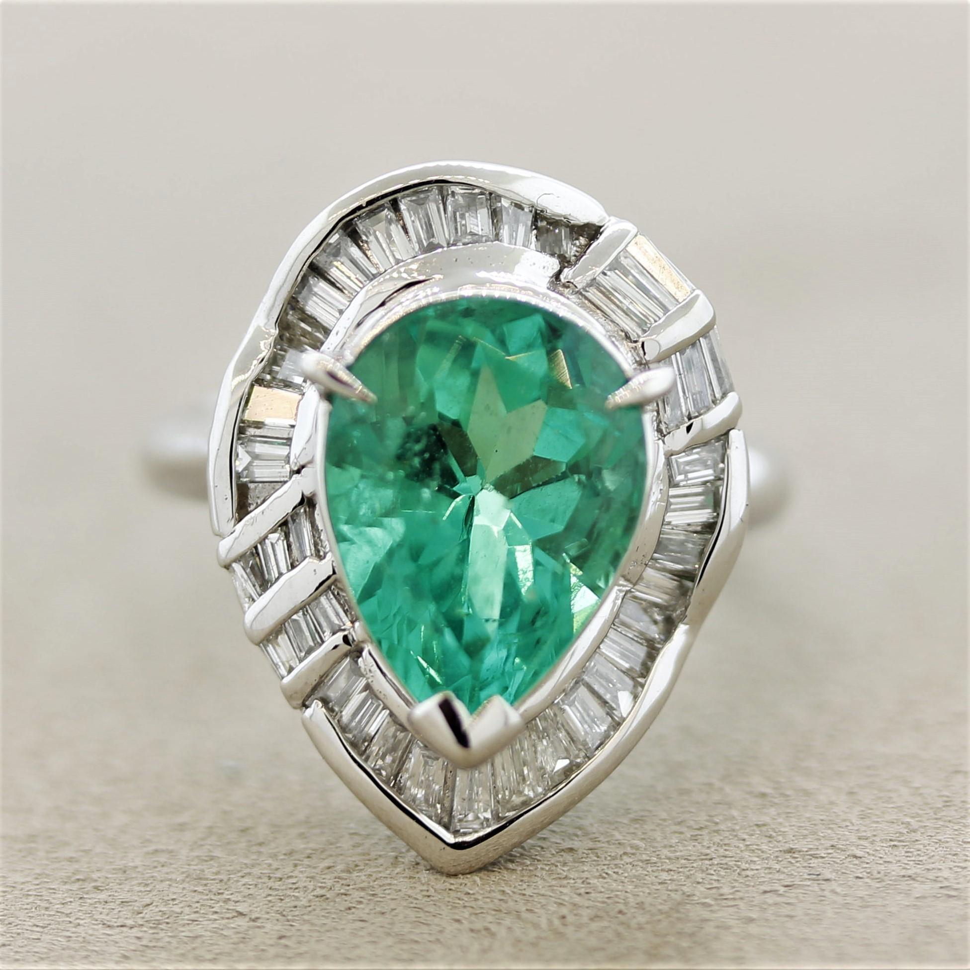 Mixed Cut Fine Colombian Emerald Diamond Platinum Ring, GIA Certified For Sale