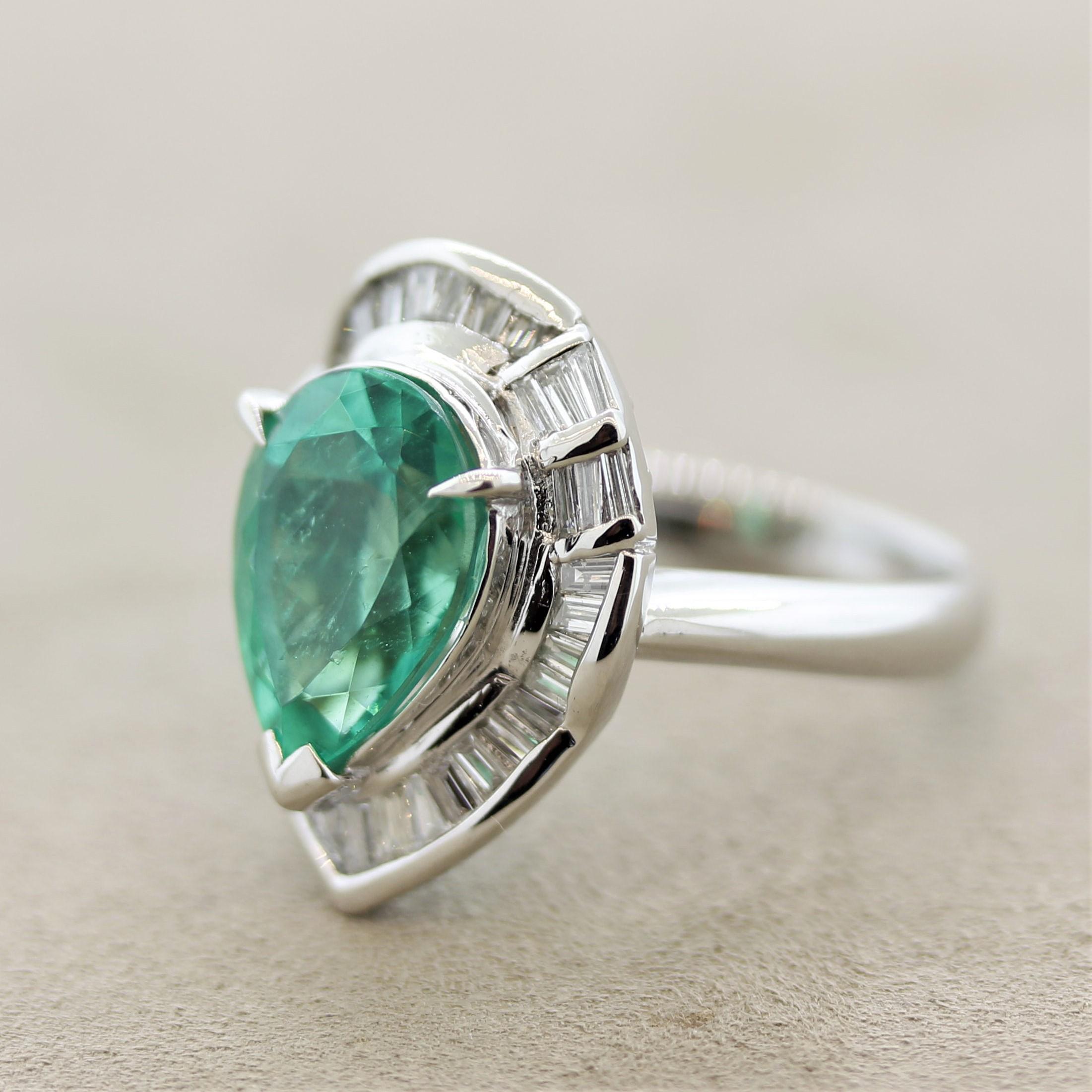 Fine Colombian Emerald Diamond Platinum Ring, GIA Certified In New Condition For Sale In Beverly Hills, CA
