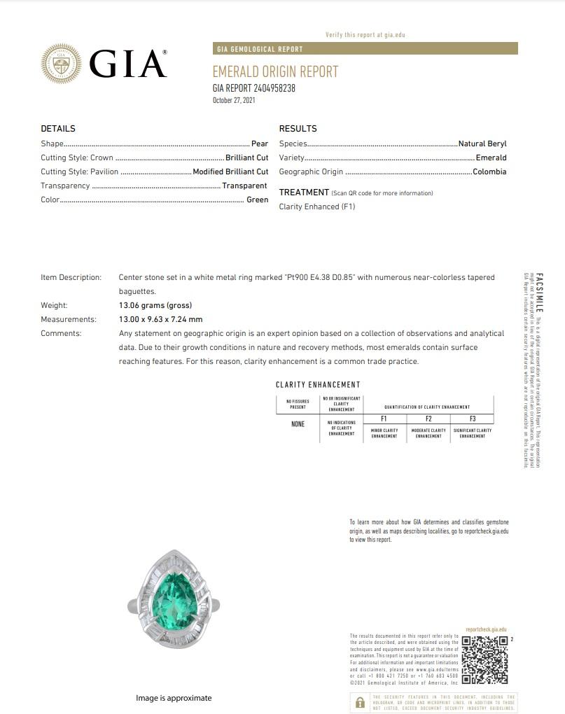 Fine Colombian Emerald Diamond Platinum Ring, GIA Certified For Sale 4