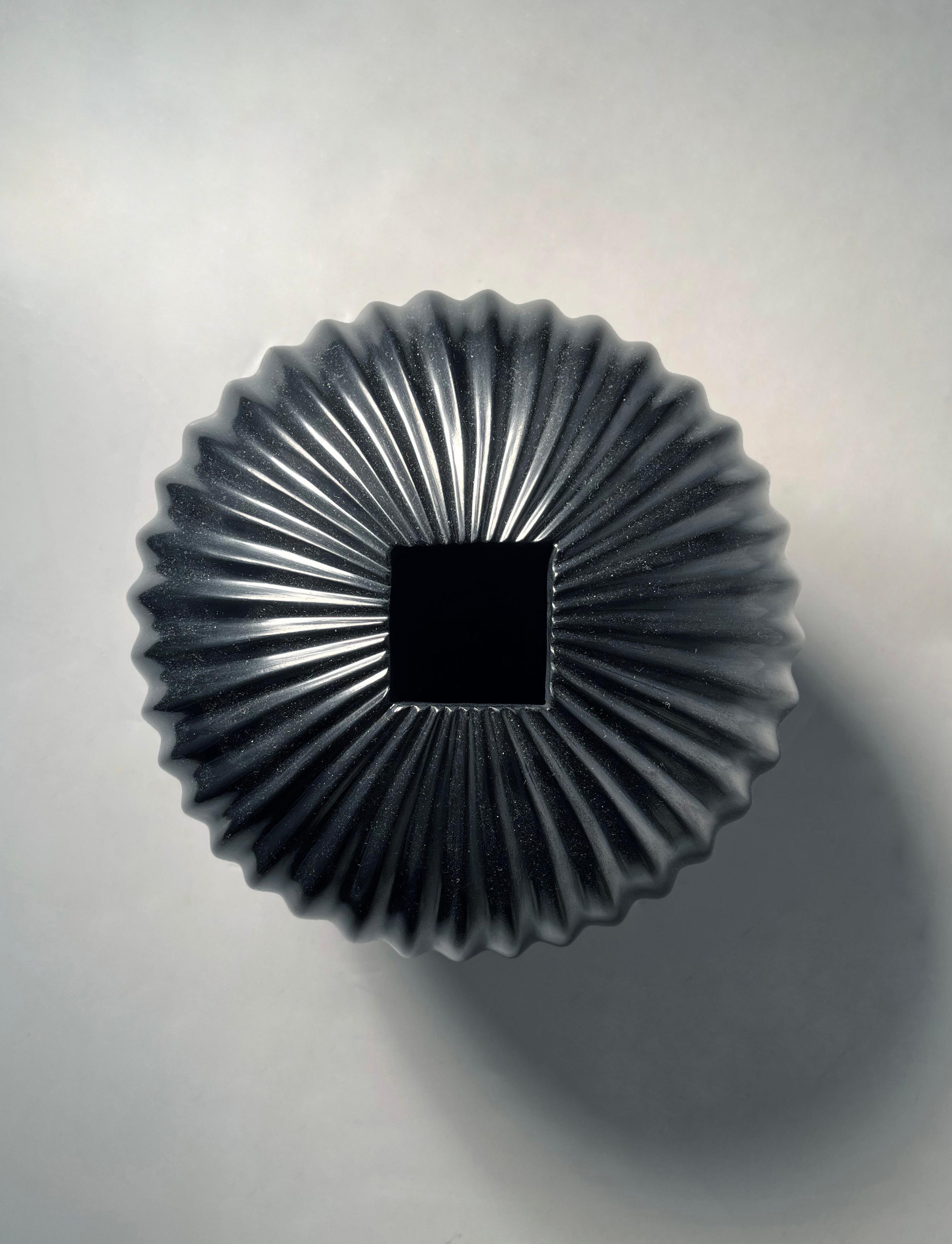 Mexican Fine Contemporary Black Ceramic Vase by Hector Ortega / Mata Ortiz For Sale