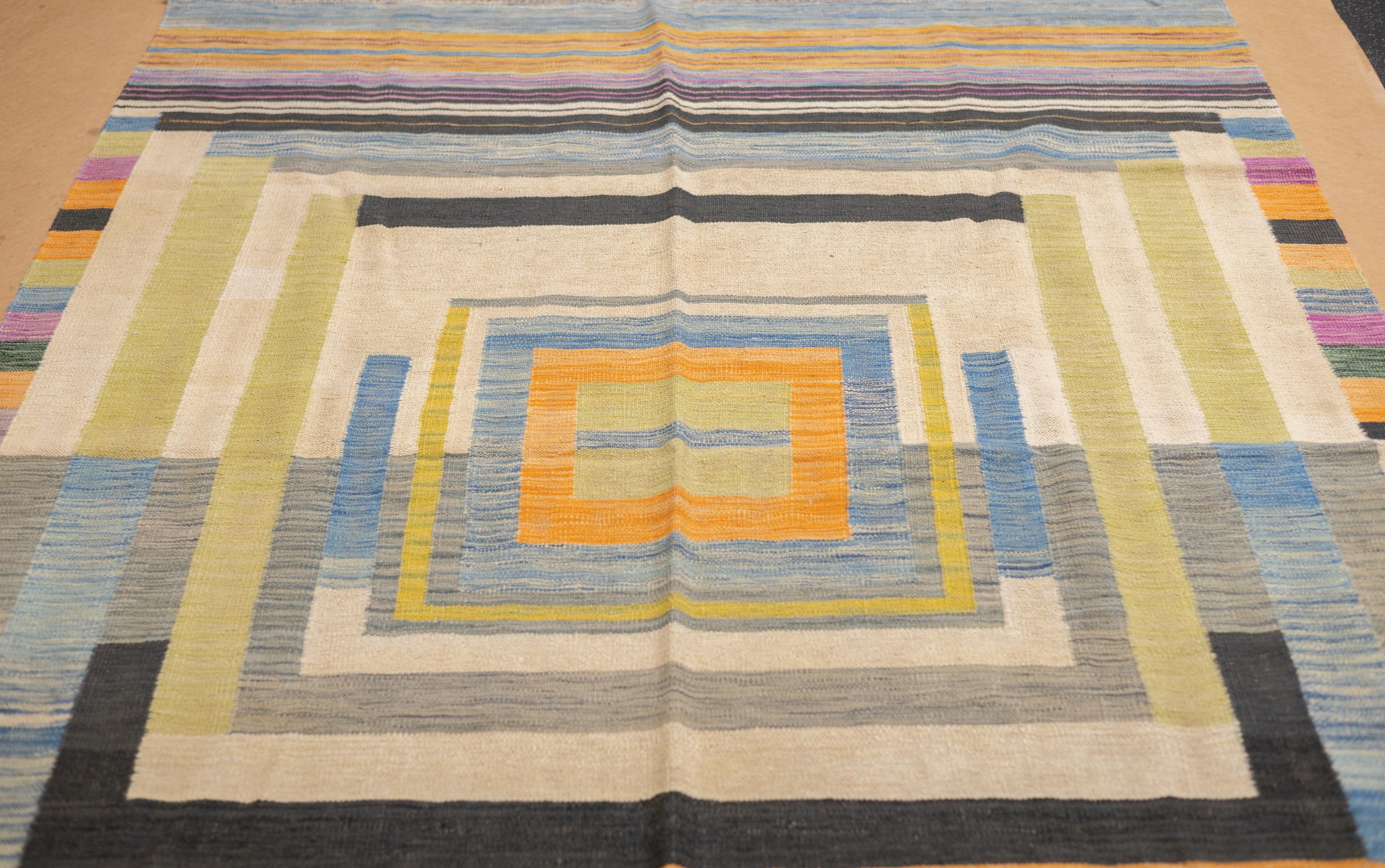 Fine Contemporary Turkish Kilim Flat Weave Wool Rug 5'8