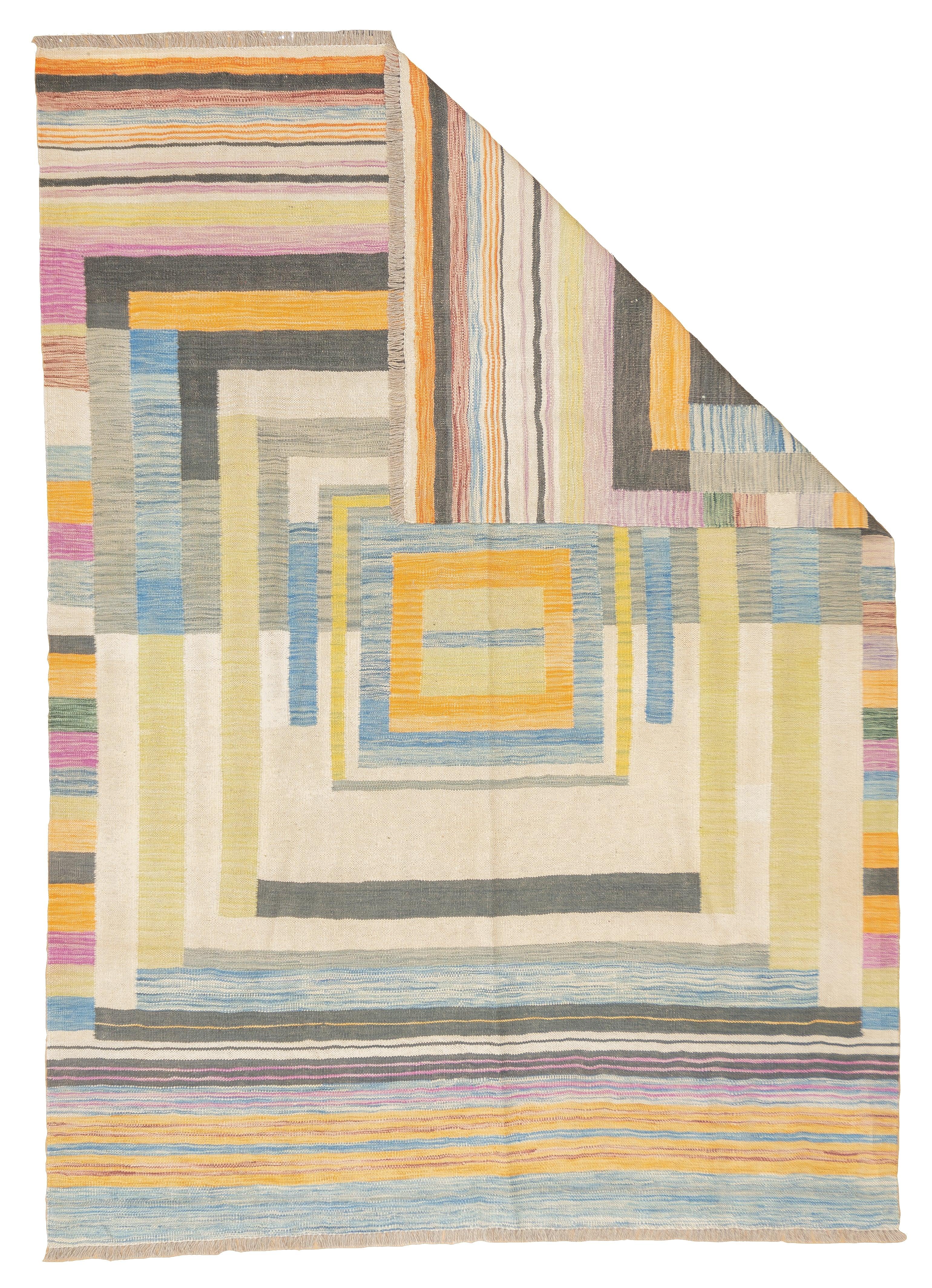 Fine Contemporary Turkish Kilim Flat Weave Wool Rug 5'8