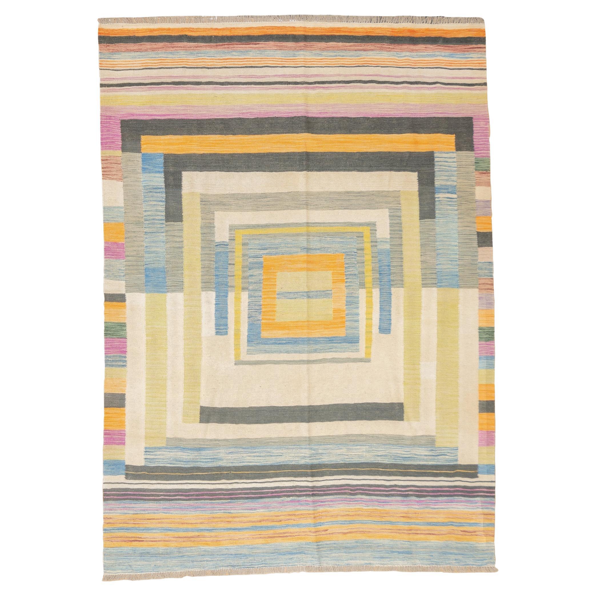Fine Contemporary Turkish Kilim Flat Weave Wool Rug 5'8" x 8'0" For Sale