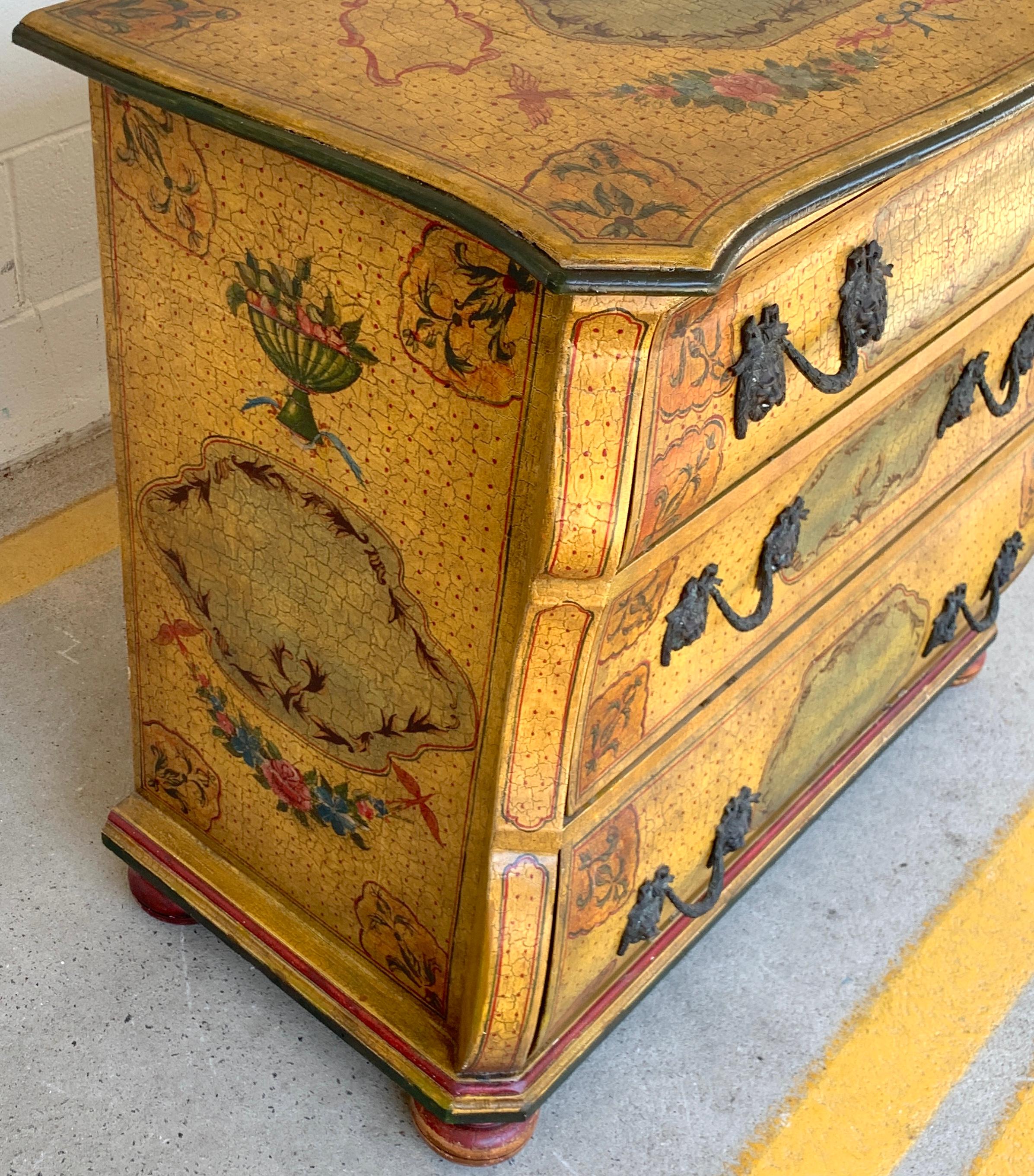 Fine Continental Neoclassical Painted Bombe Commode For Sale 3