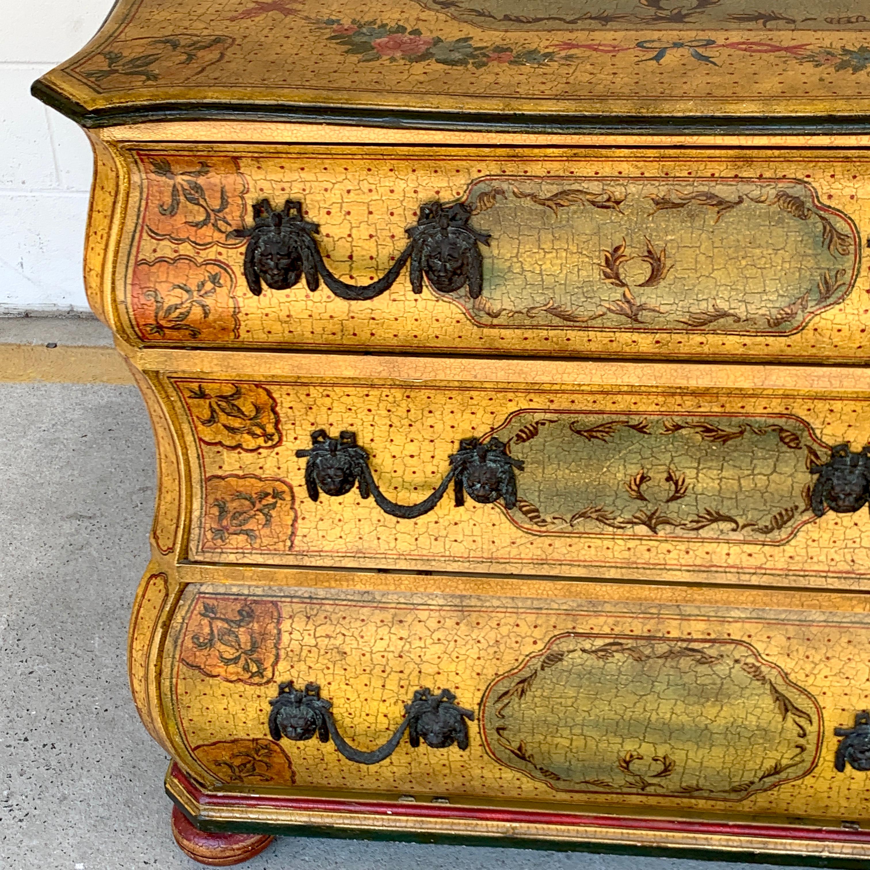 European Fine Continental Neoclassical Painted Bombe Commode For Sale