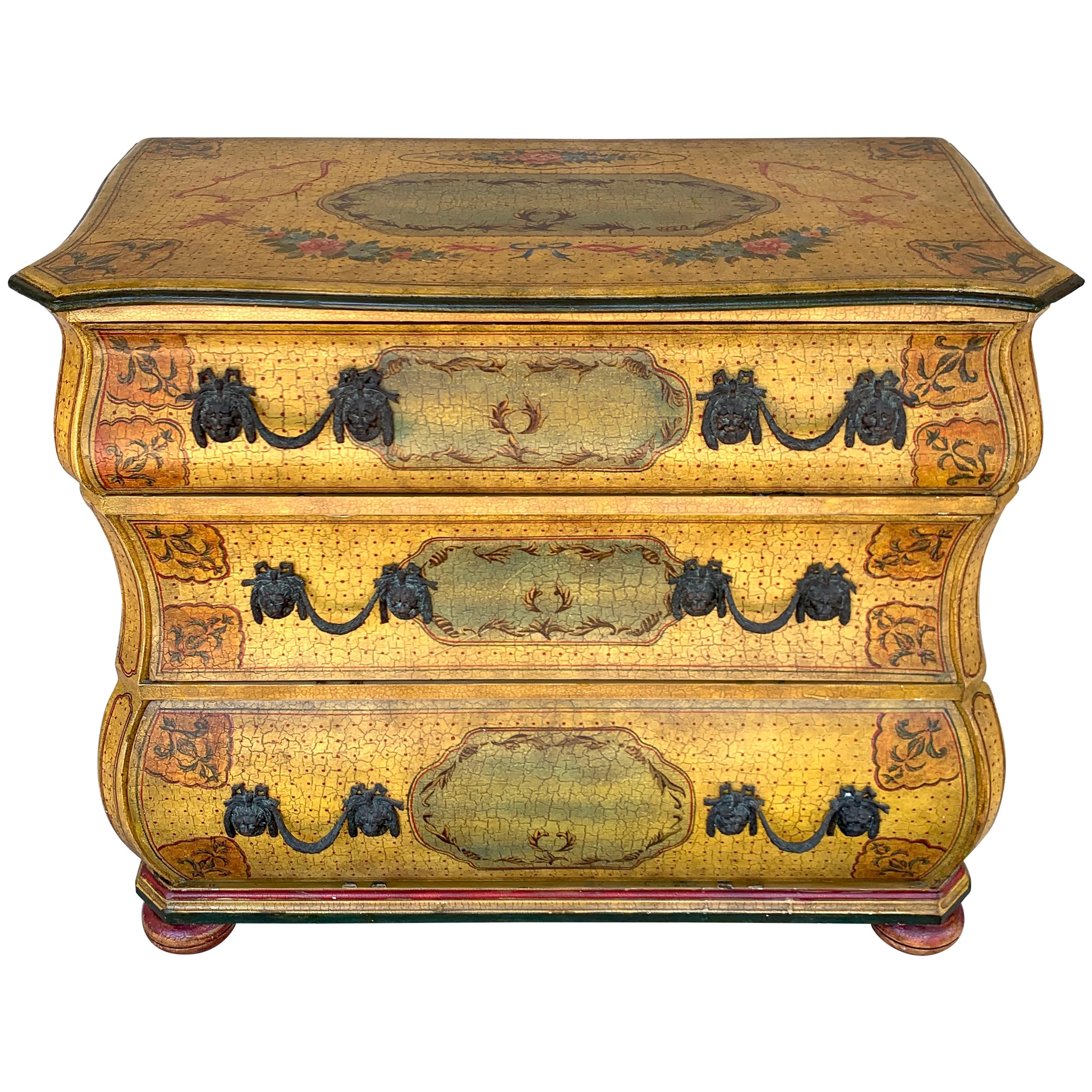 Fine Continental Neoclassical Painted Bombe Commode For Sale