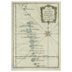 Antique Fine Copper Engraved Map of the Maldives, Southwest of India & Sri Lanka, c.1750