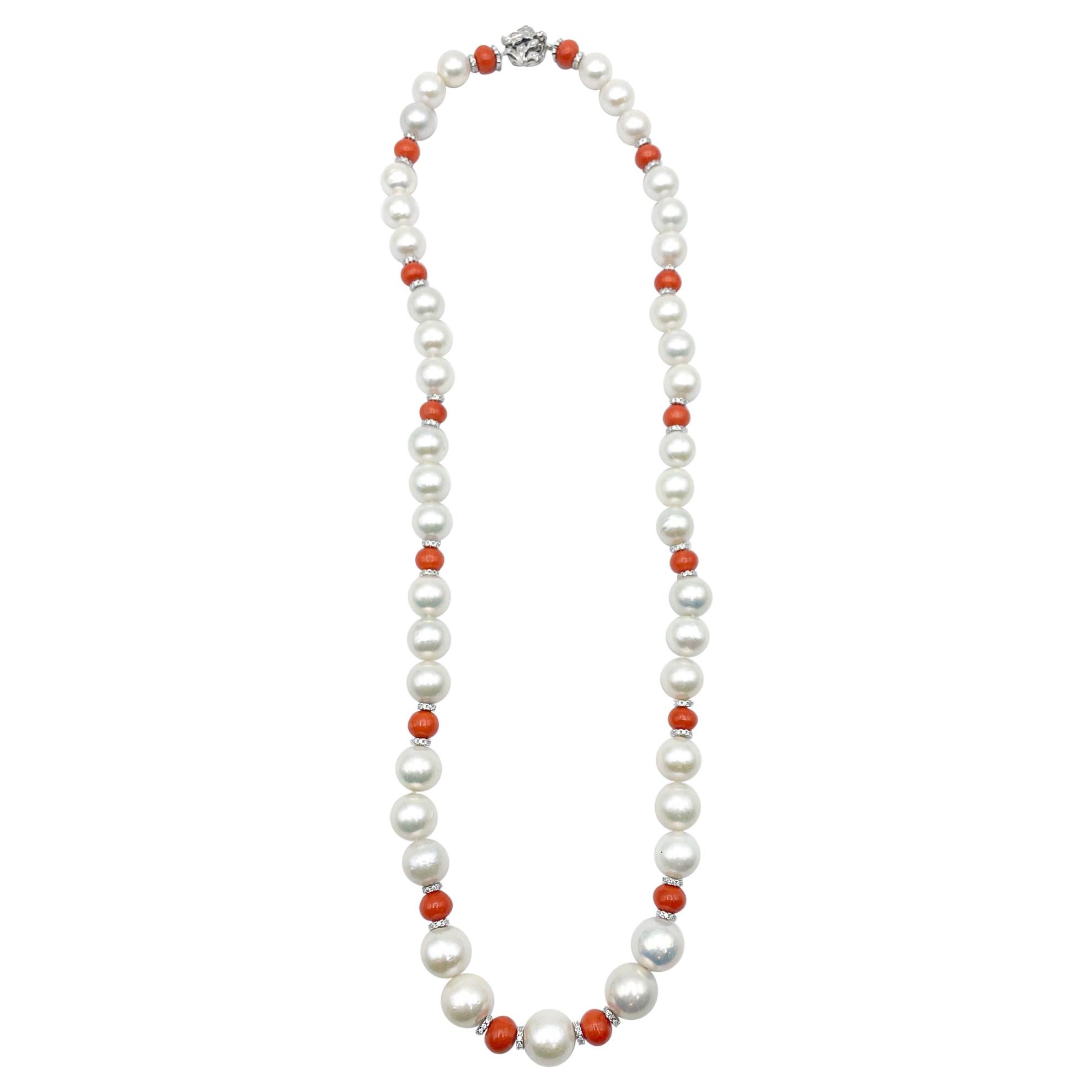 Fine Coral and Pearl Necklace 14 Karat Gold