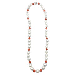 Fine Coral and Pearl Necklace 14 Karat Gold