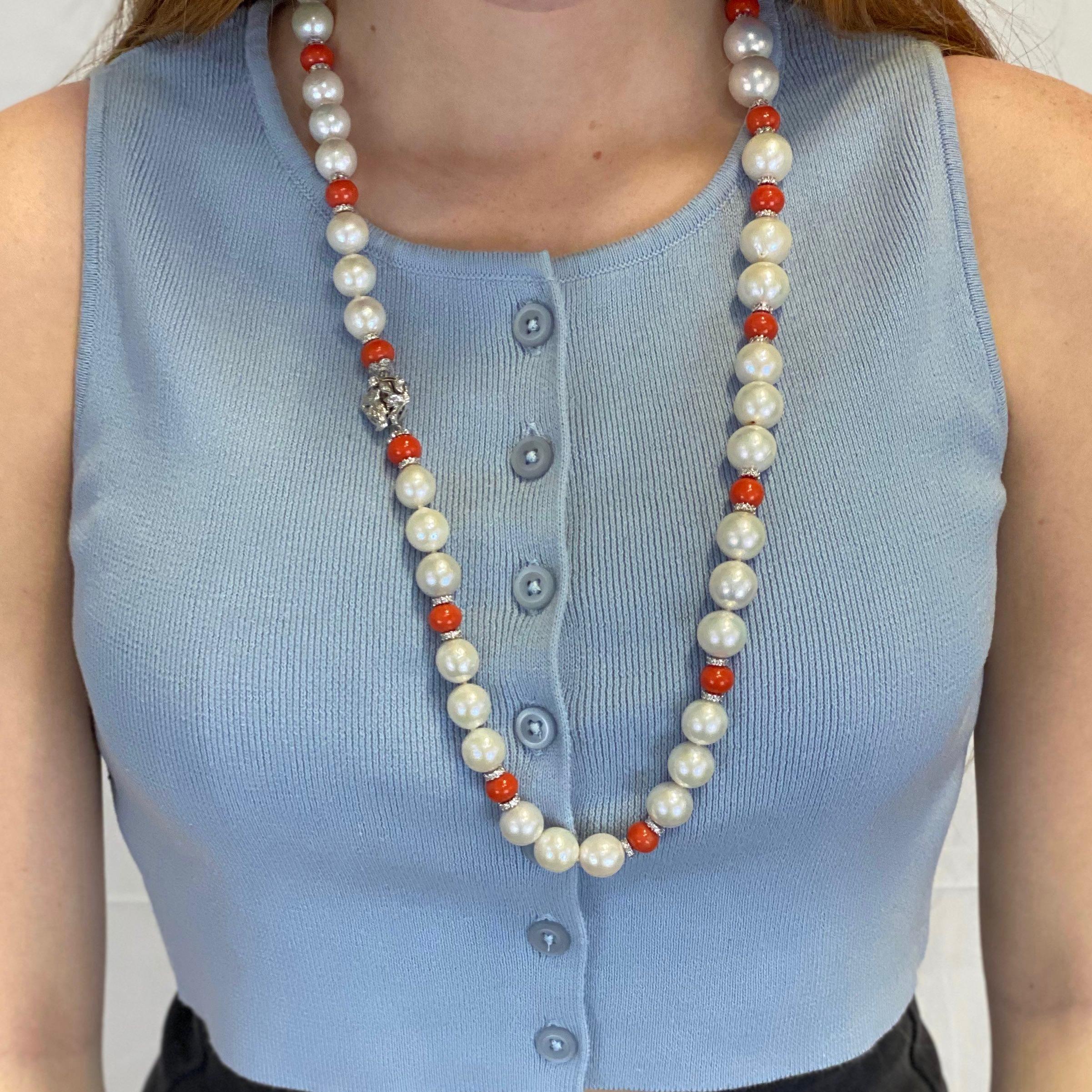Fine Pearls = 12-14mm
Fine Coral = 10.5mm
Metal: 14K Gold
Clasp Made With Diamonds
Length: 24 Inches

Jewelry Gift Box Included