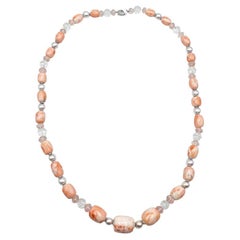 Vintage Fine Coral Rose Quartz Rock Quartz Fine Pearls Necklace