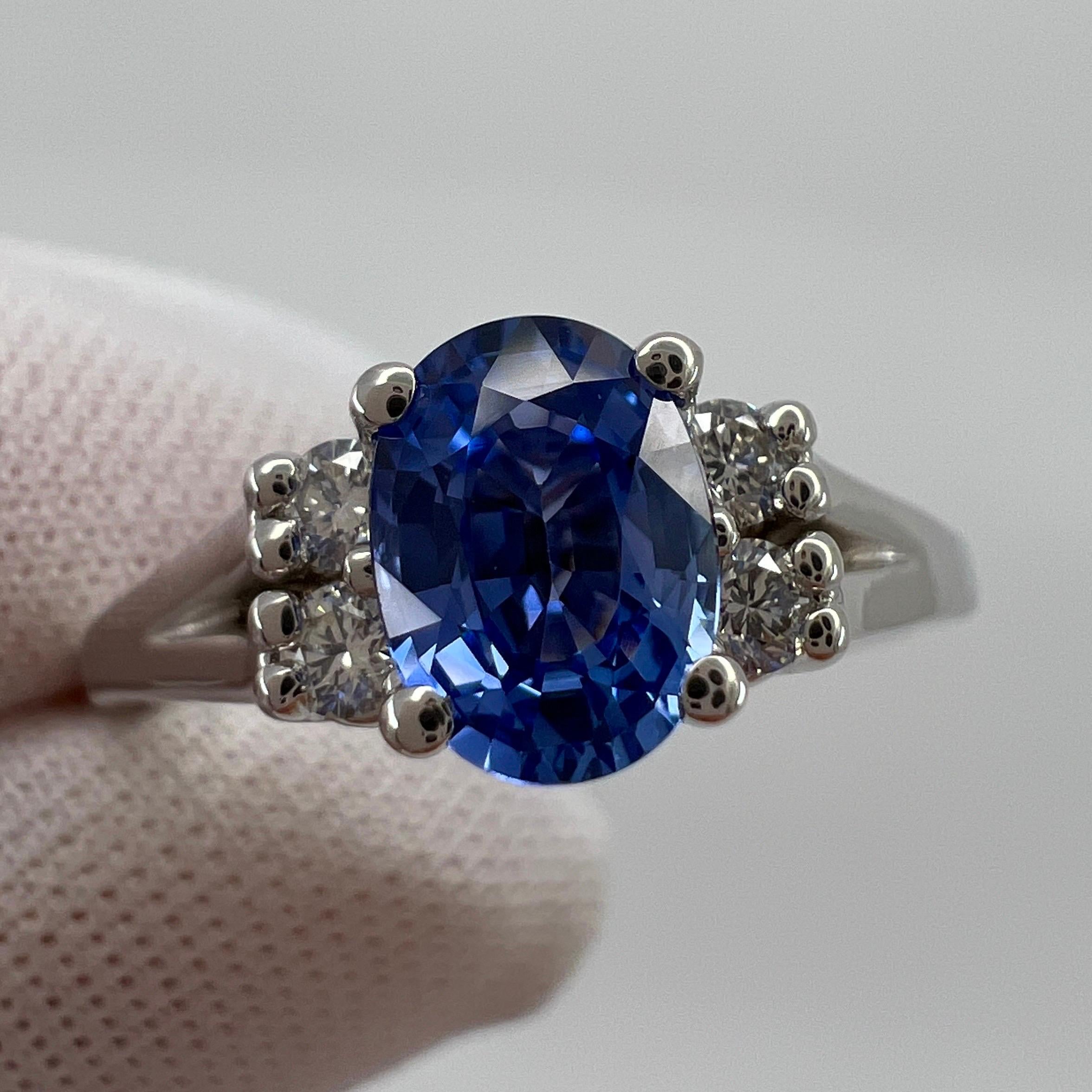 Fine Cornflower Blue Ceylon Sapphire Oval Cut 18k White Gold Diamond Accent Ring.

1.06 Carat sapphire with a stunning vivid cornflower blue colour and excellent clarity. Practically flawless.
Also has an excellent oval cut which shows lots of