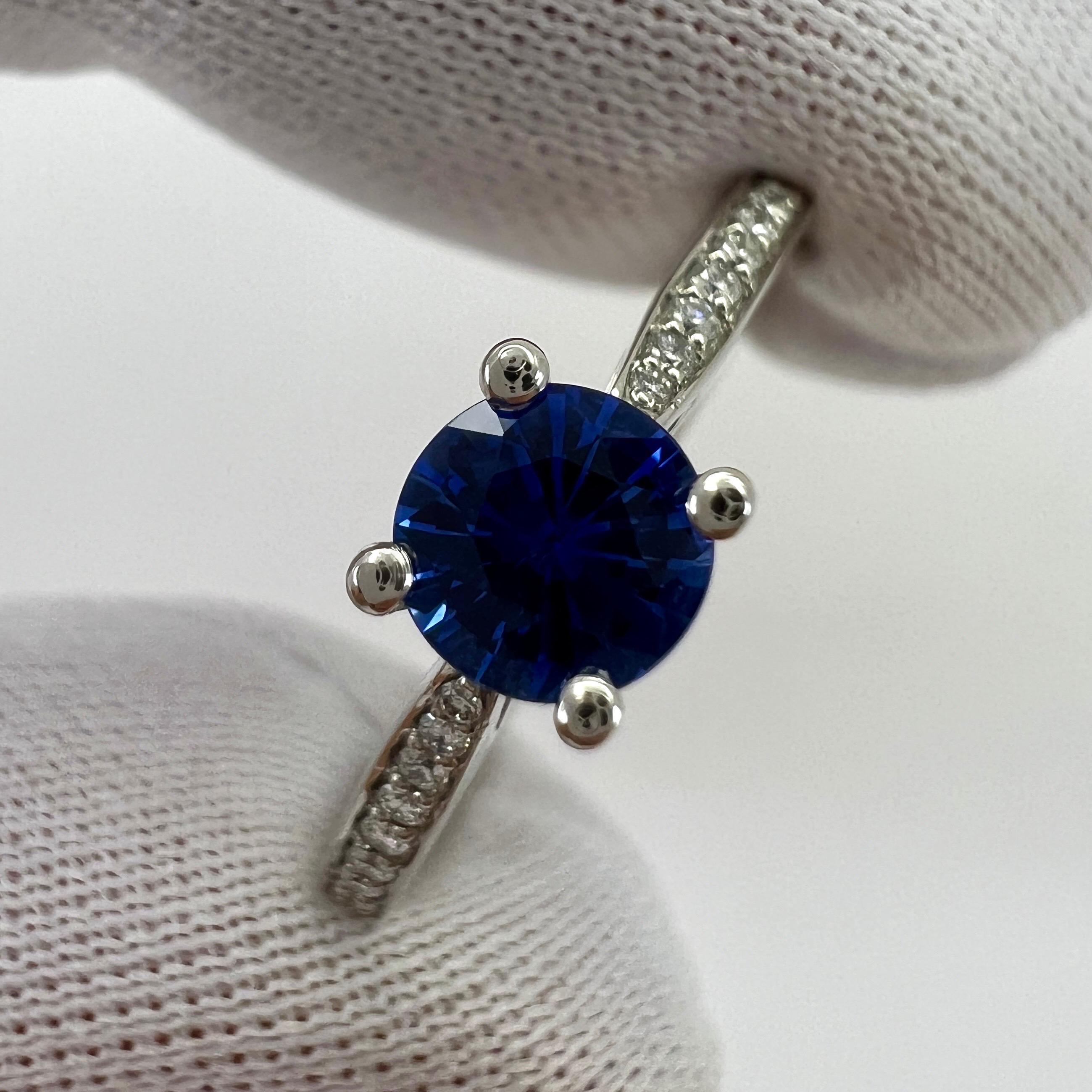 Round Cut Fine Cornflower Blue Ceylon Sapphire Diamond Platinum Round Brilliant Cut Ring For Sale