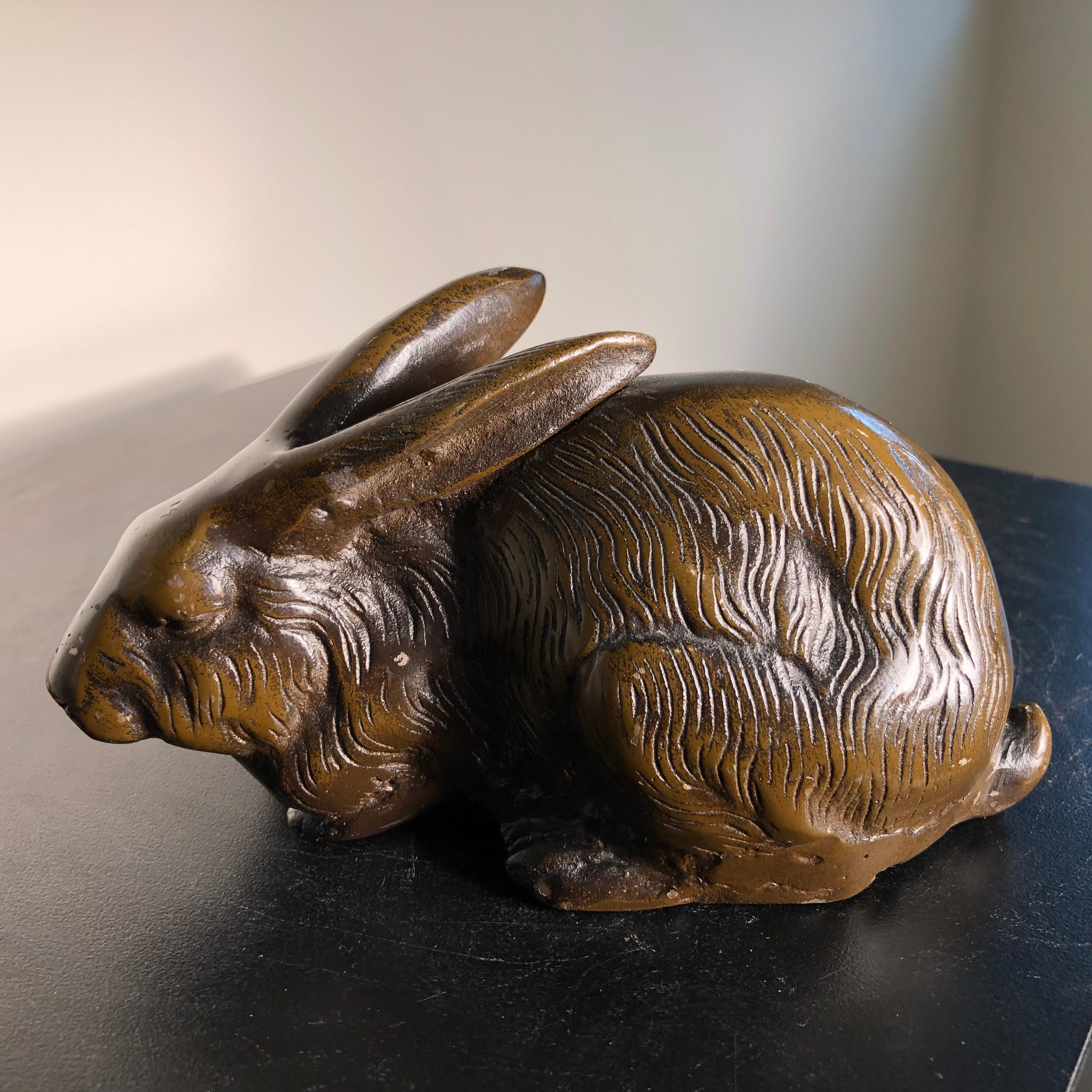 Japanese Fine Crouching Bronze Big Ear Rabbit from Japan, Fine Hair Details