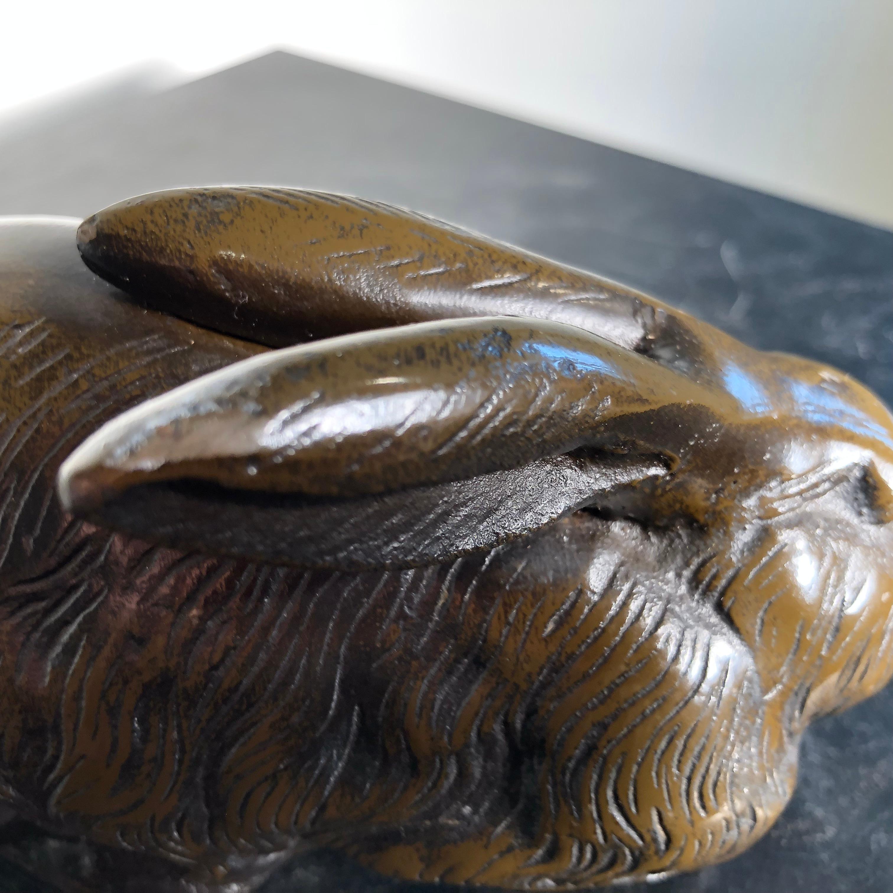 Fine Crouching Bronze Big Ear Rabbit from Japan, Fine Hair Details 1