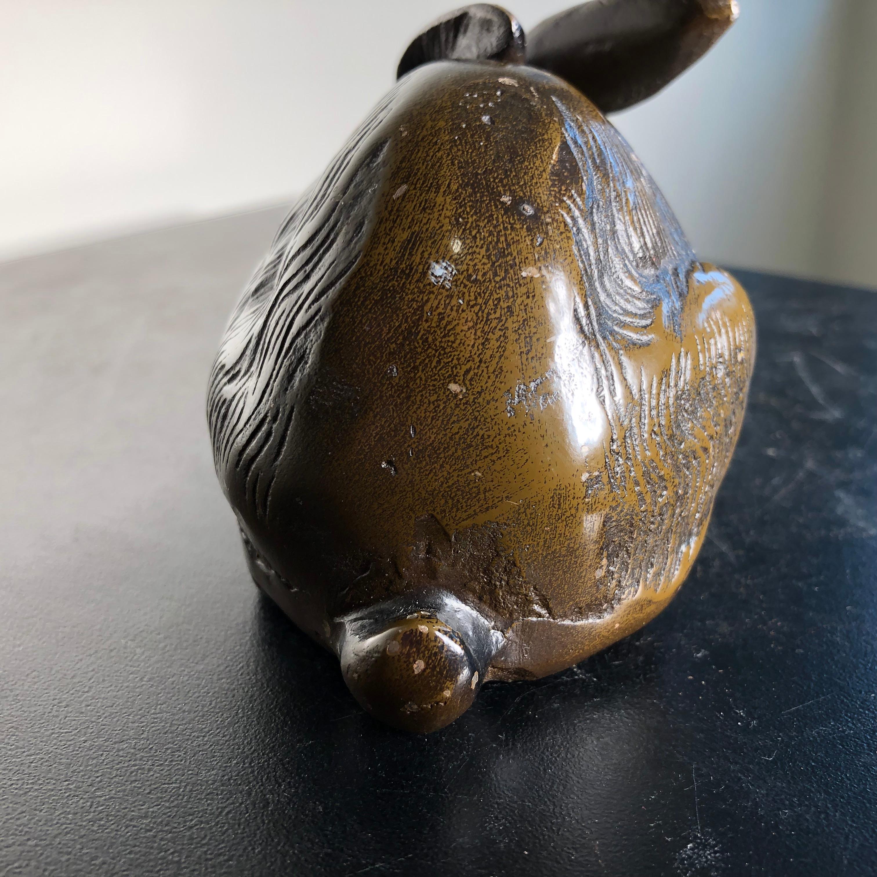 Fine Crouching Bronze Big Ear Rabbit from Japan, Fine Hair Details 3