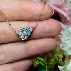 Fine Australian Opal Paraiba Tourmaline White Diamond Gold Necklace, Joke Quick