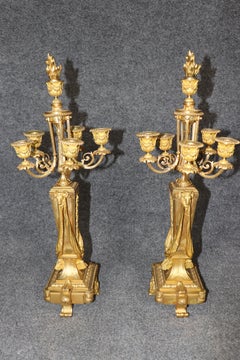 Feines Kristall getäfelt massiv Bronze Paar Französisch Louis XVI Stil Kandelaber